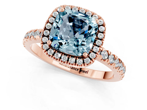 Rose gold Cushion Cut Halo Diamond Pave Band with Prong Setting_1