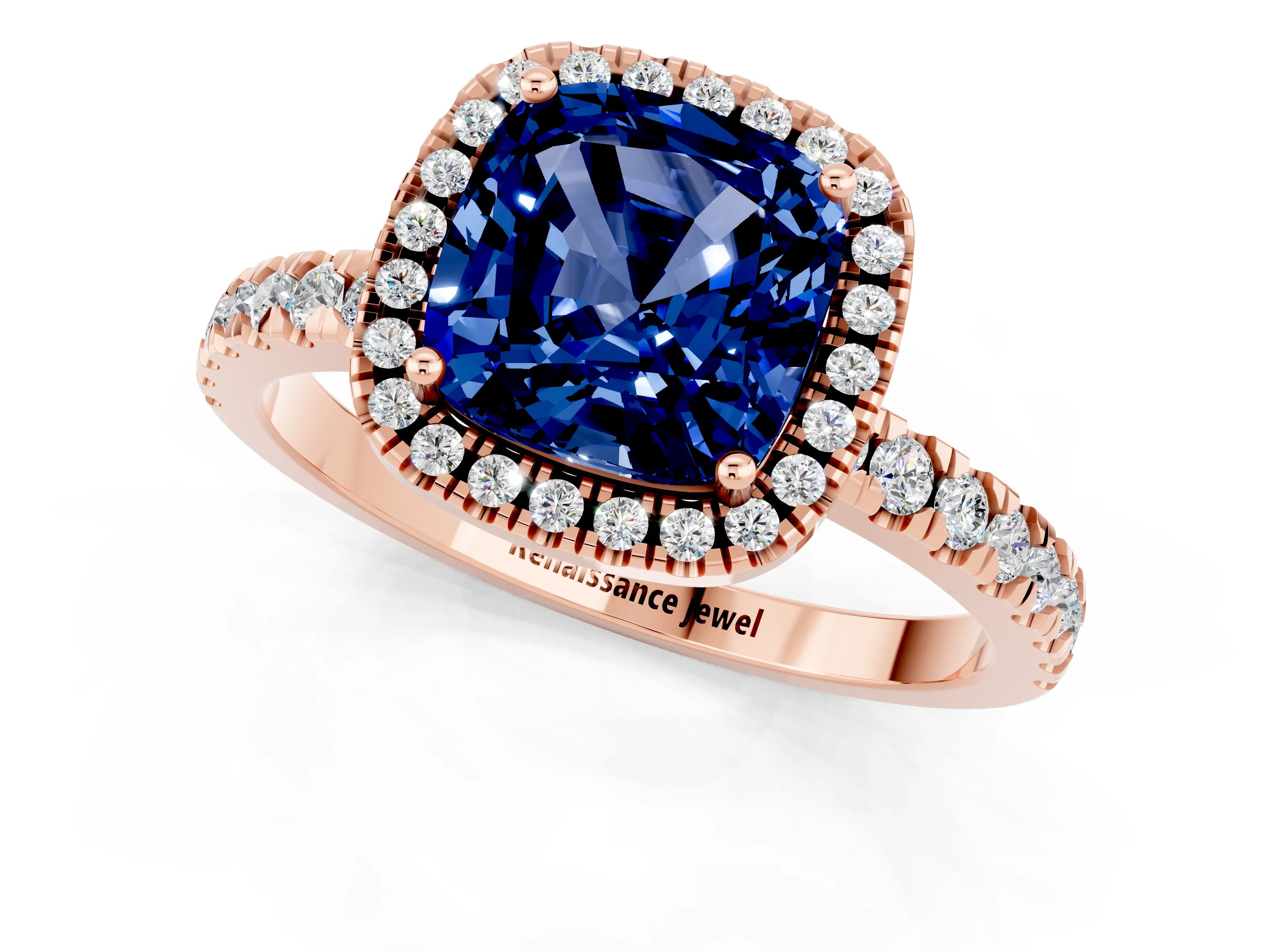 Rose gold Cushion Cut Halo Diamond Pave Band with Prong Setting_1