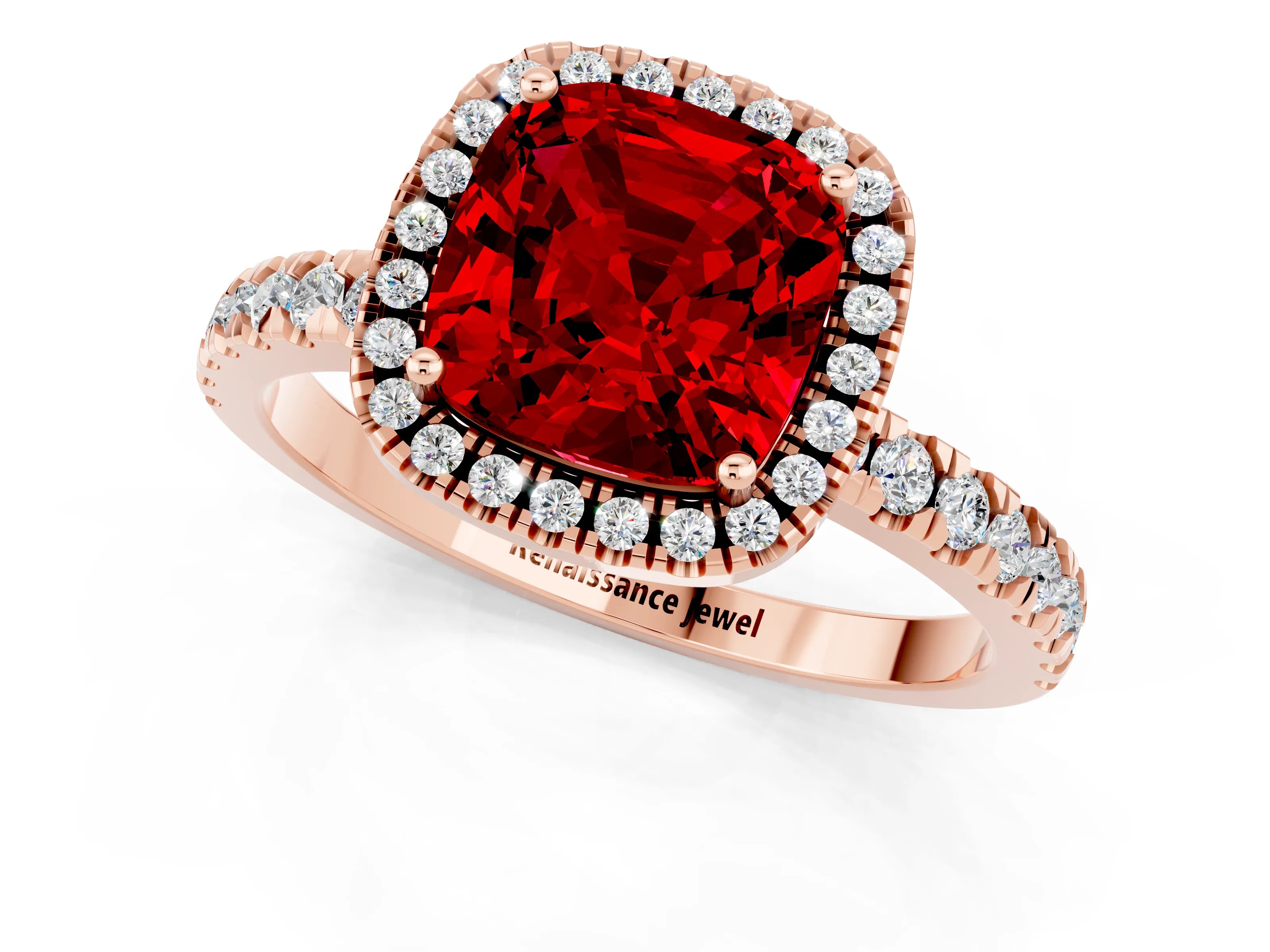 Rose gold Cushion Cut Halo Diamond Pave Band with Prong Setting_1