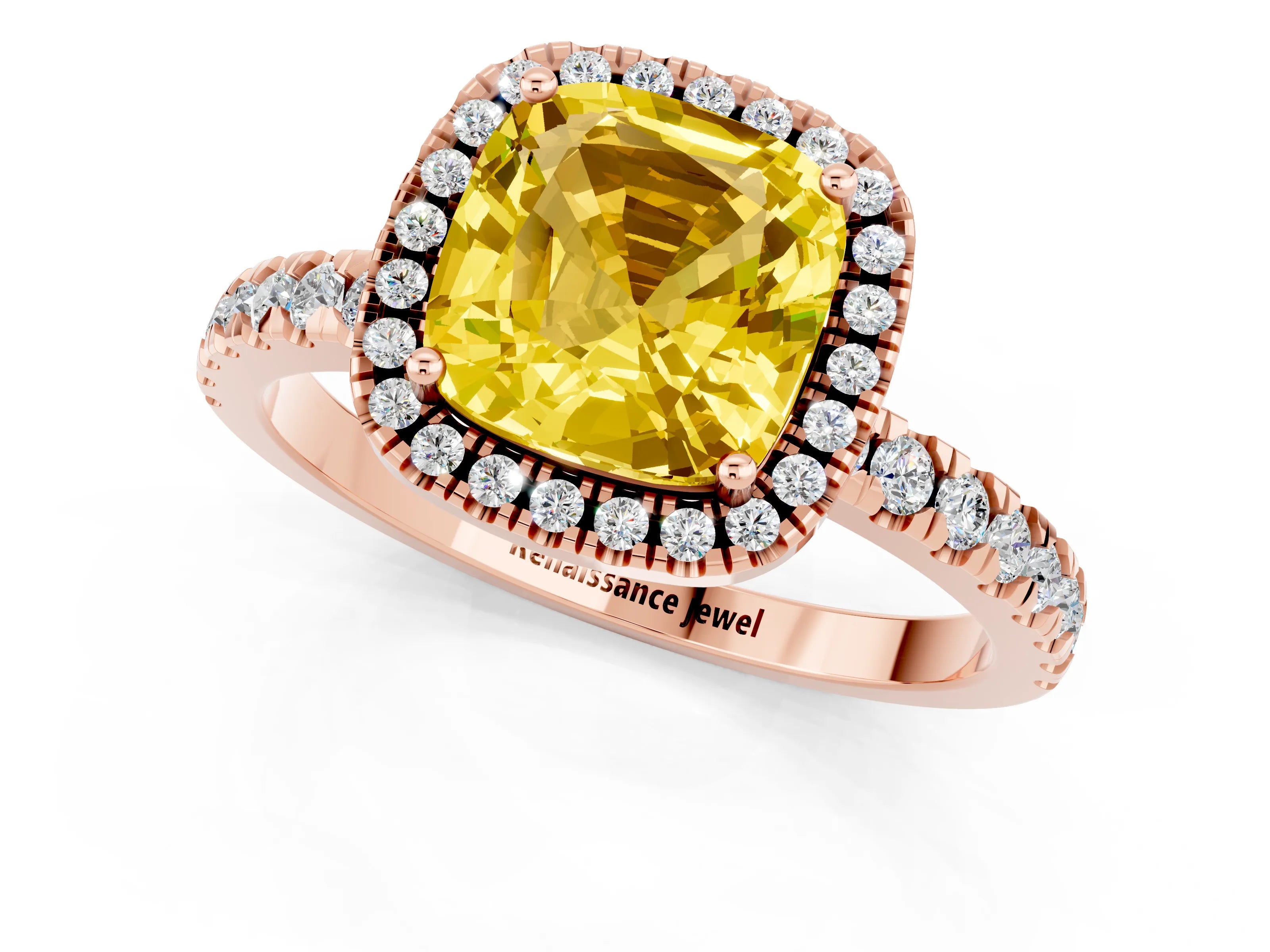 Rose gold Cushion Cut Halo Diamond Pave Band with Prong Setting_1