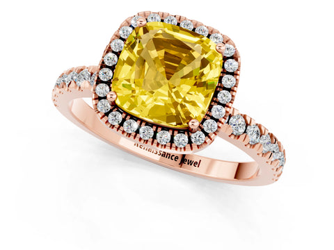 Rose gold Cushion Cut Halo Diamond Pave Band with Prong Setting_1