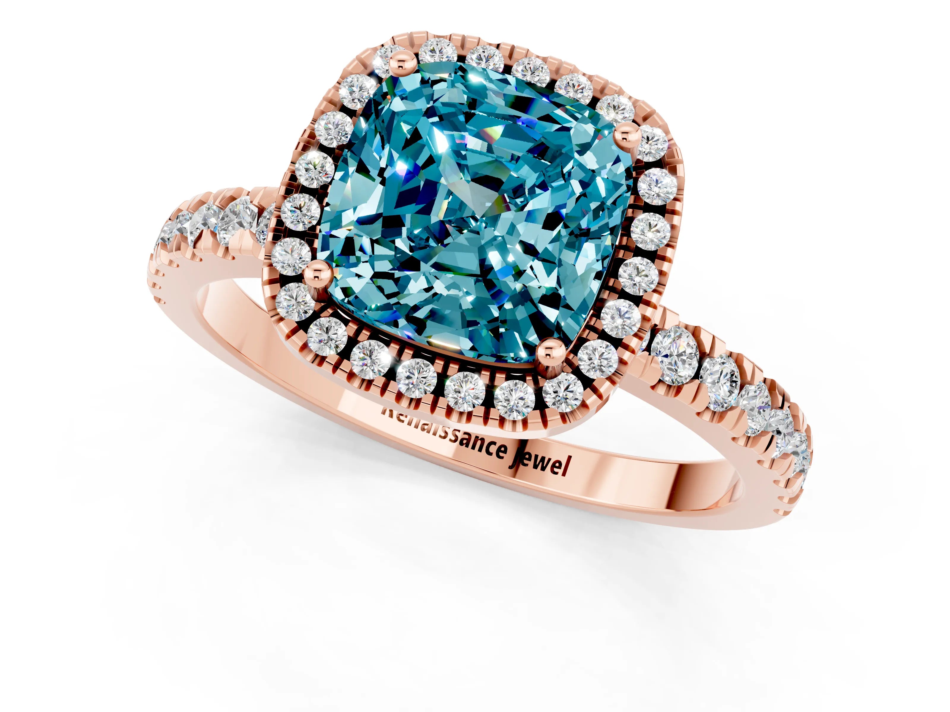 Rose gold Cushion Cut Halo Diamond Pave Band with Prong Setting_1