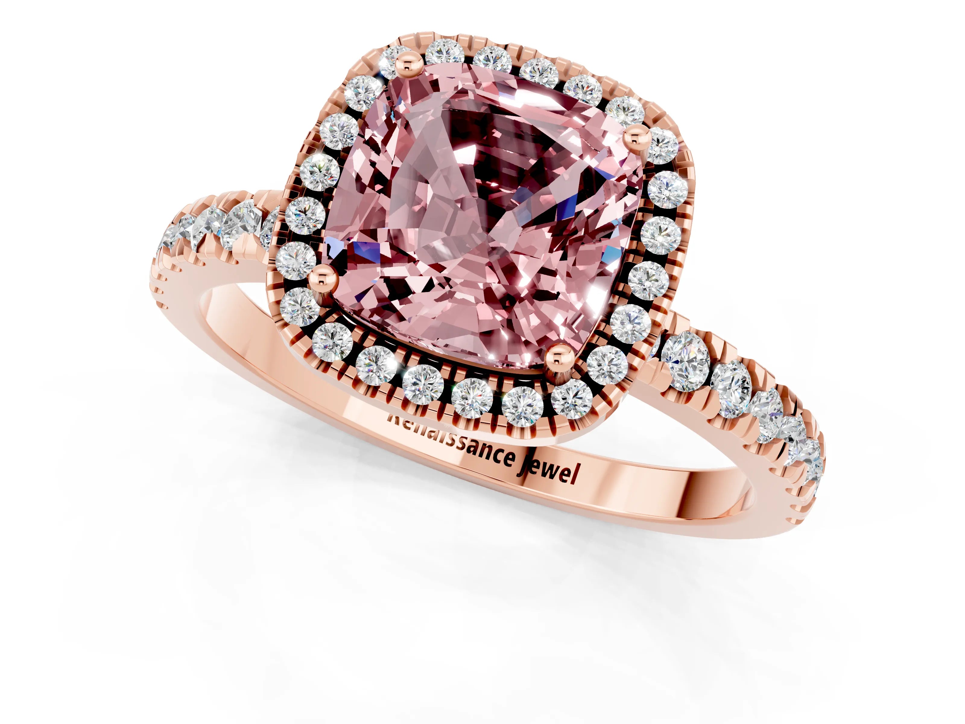 Rose gold Cushion Cut Halo Diamond Pave Band with Prong Setting_1