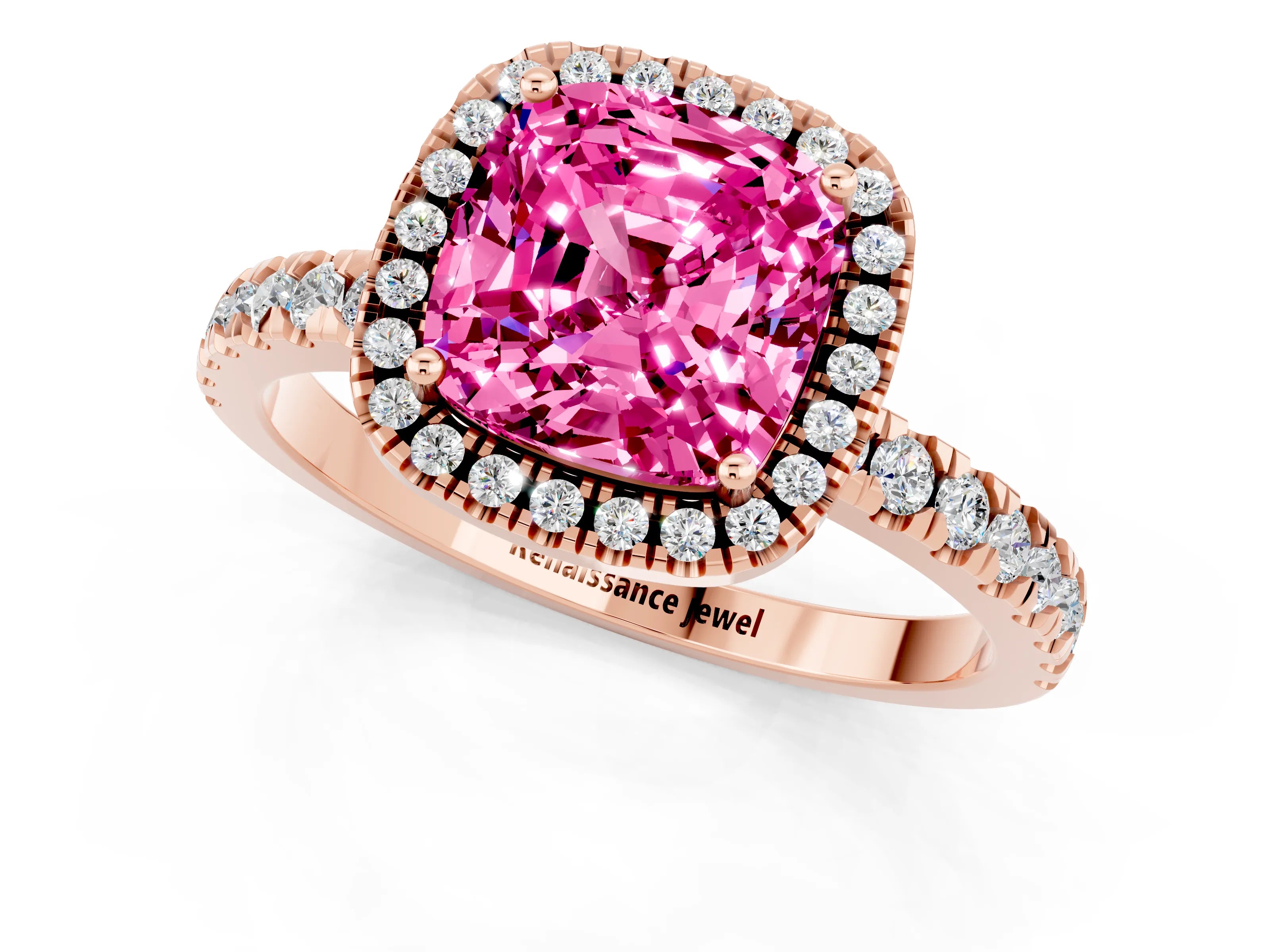 Rose gold Cushion Cut Halo Diamond Pave Band with Prong Setting_1