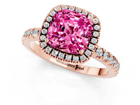Rose gold Cushion Cut Halo Diamond Pave Band with Prong Setting_1