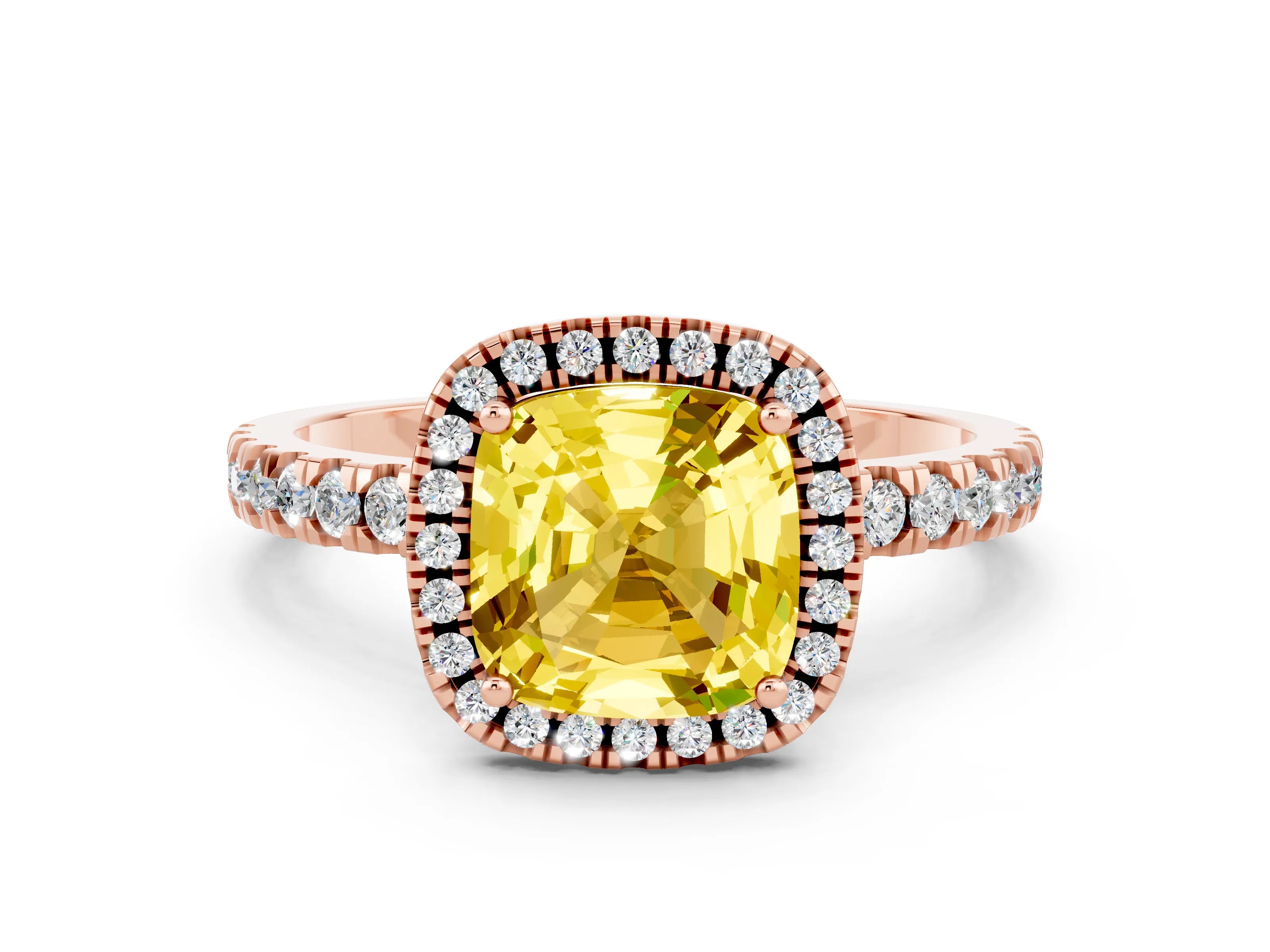 Rose gold Cushion Cut Halo Diamond Pave Band with Prong Setting