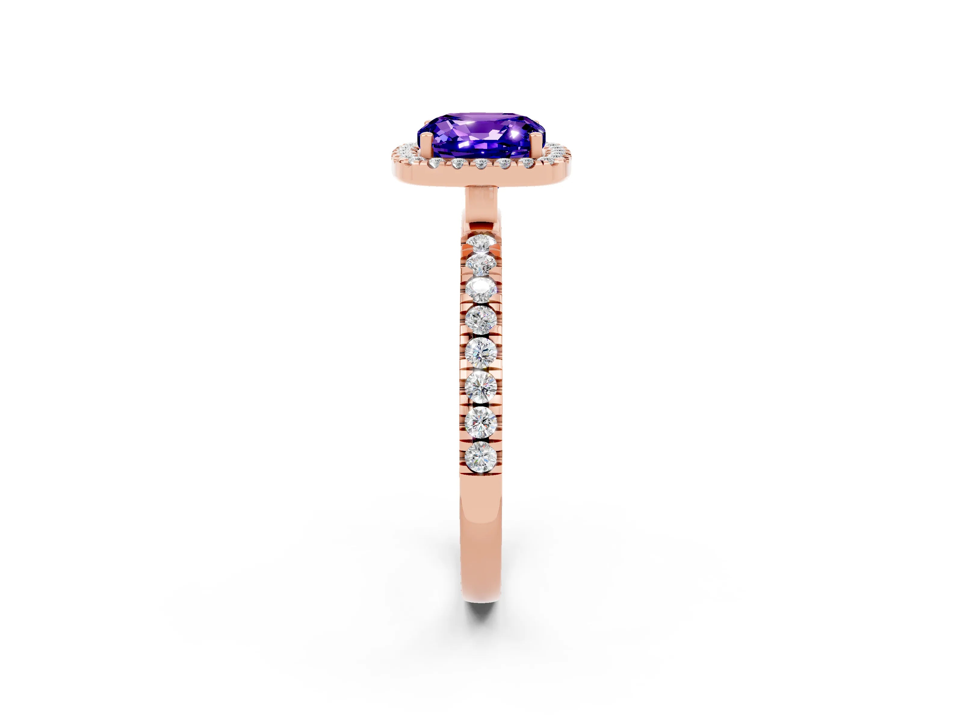 Rose gold Cushion Cut Halo Diamond Pave Band with Prong Setting_2