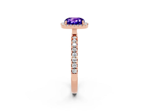 Rose gold Cushion Cut Halo Diamond Pave Band with Prong Setting_2