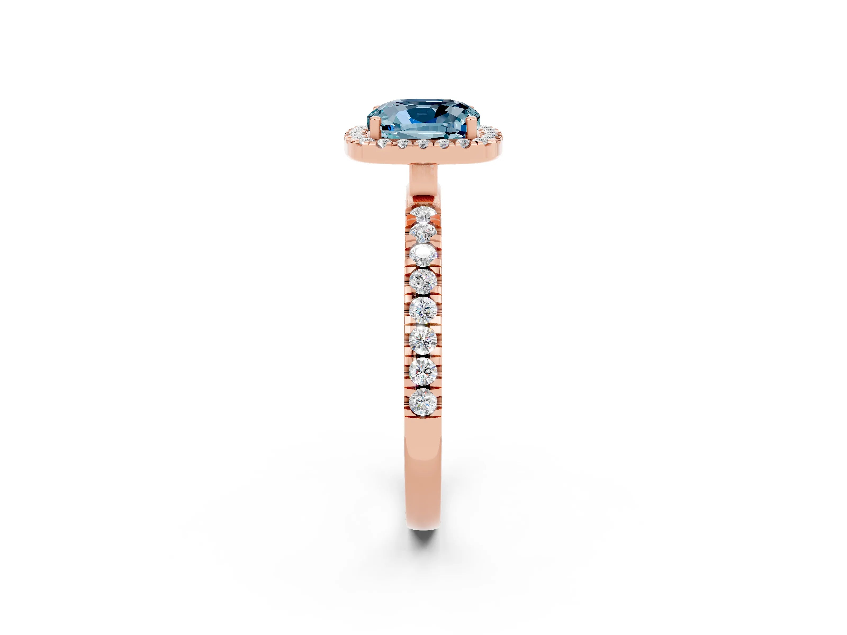 Rose gold Cushion Cut Halo Diamond Pave Band with Prong Setting_2