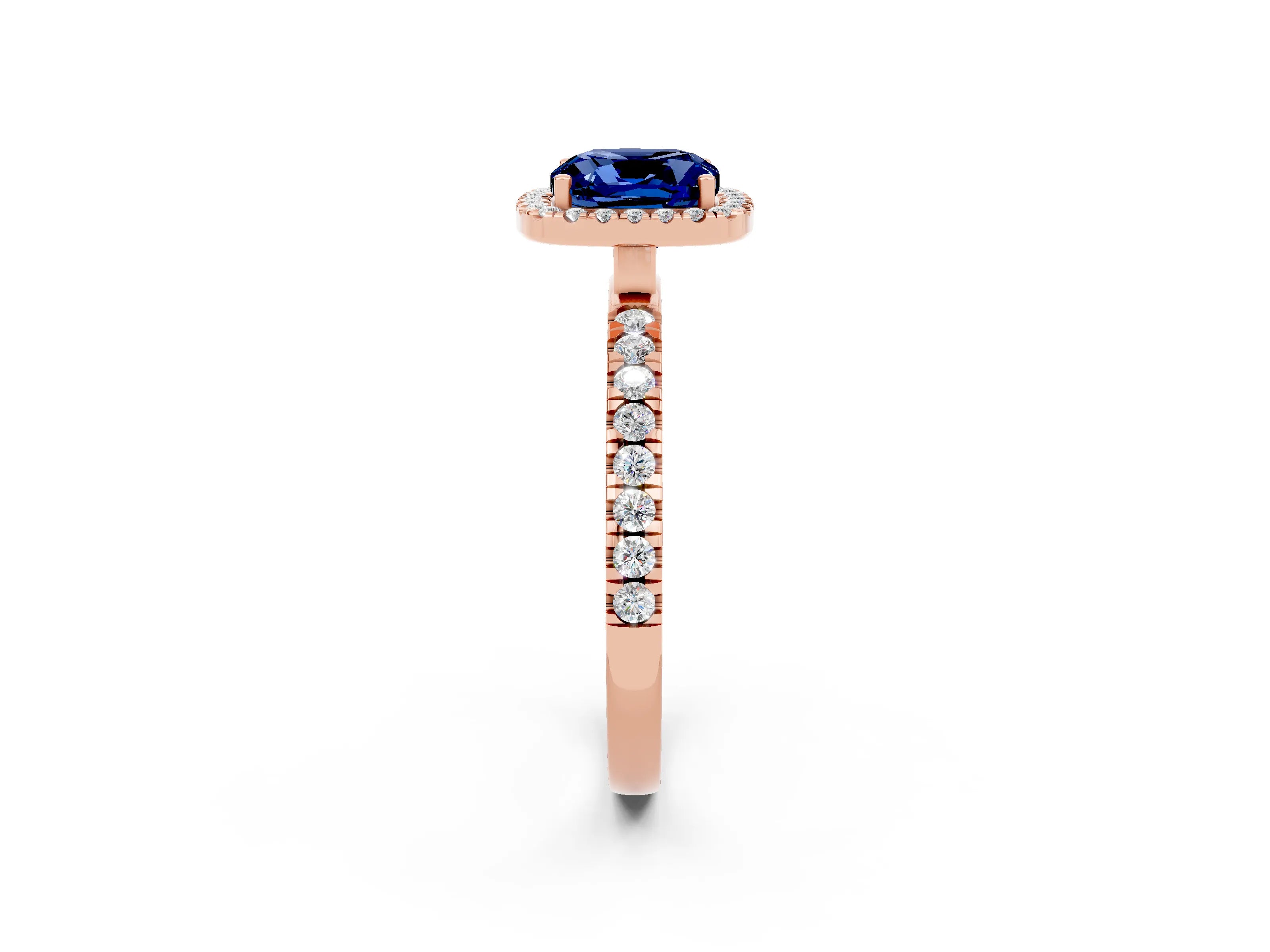 Rose gold Cushion Cut Halo Diamond Pave Band with Prong Setting_2