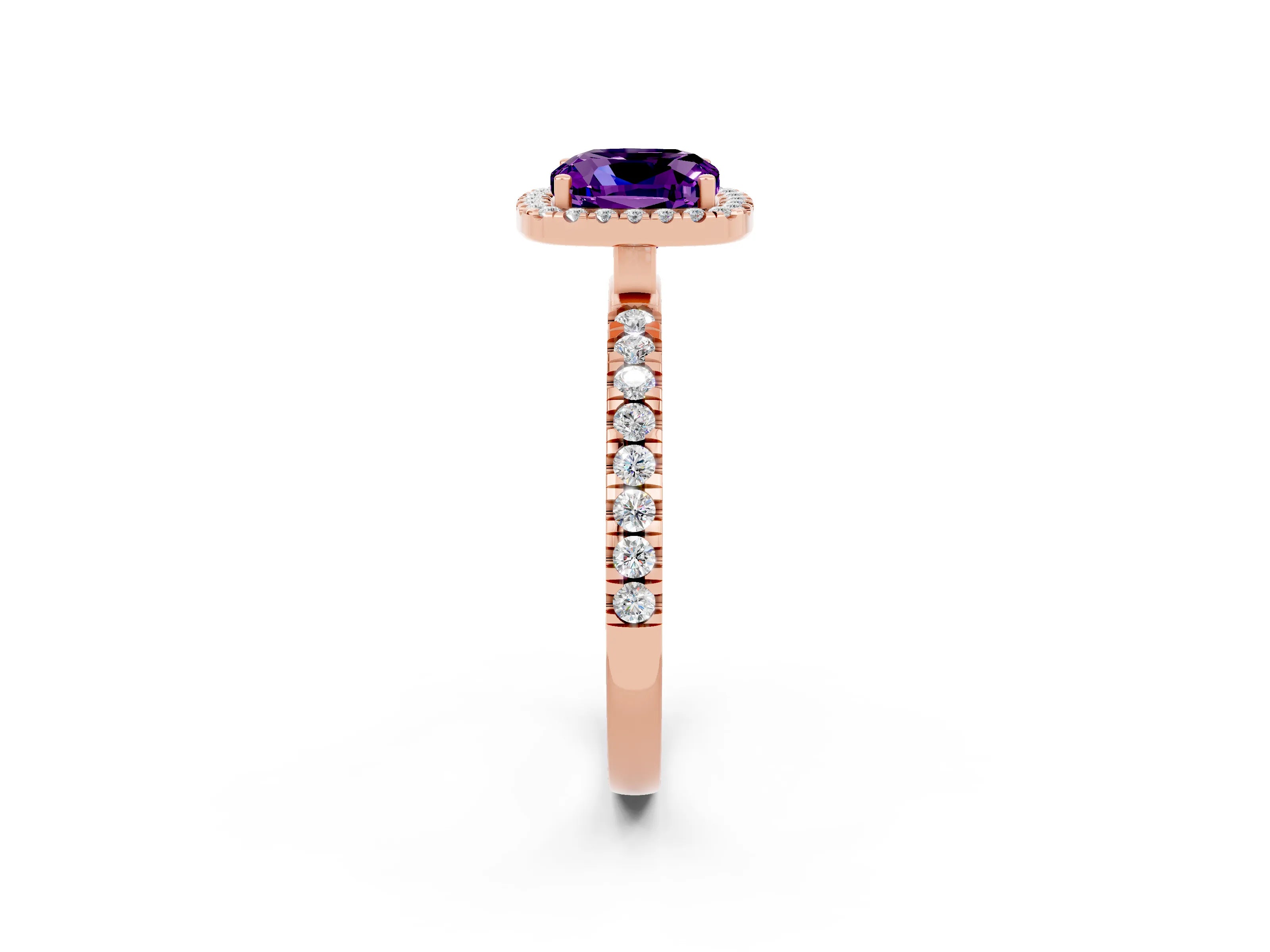Rose gold Cushion Cut Halo Diamond Pave Band with Prong Setting_2