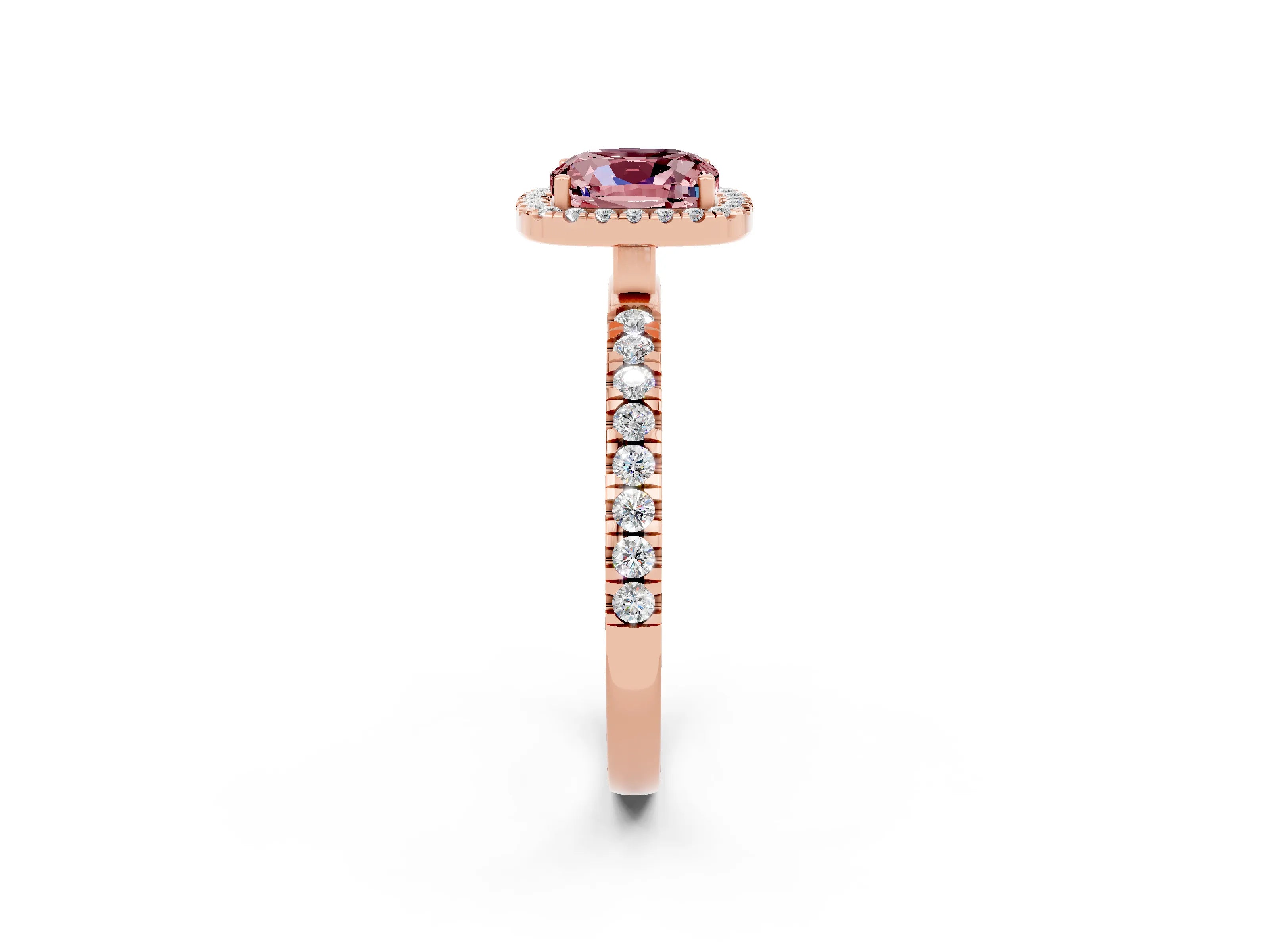 Rose gold Cushion Cut Halo Diamond Pave Band with Prong Setting_2