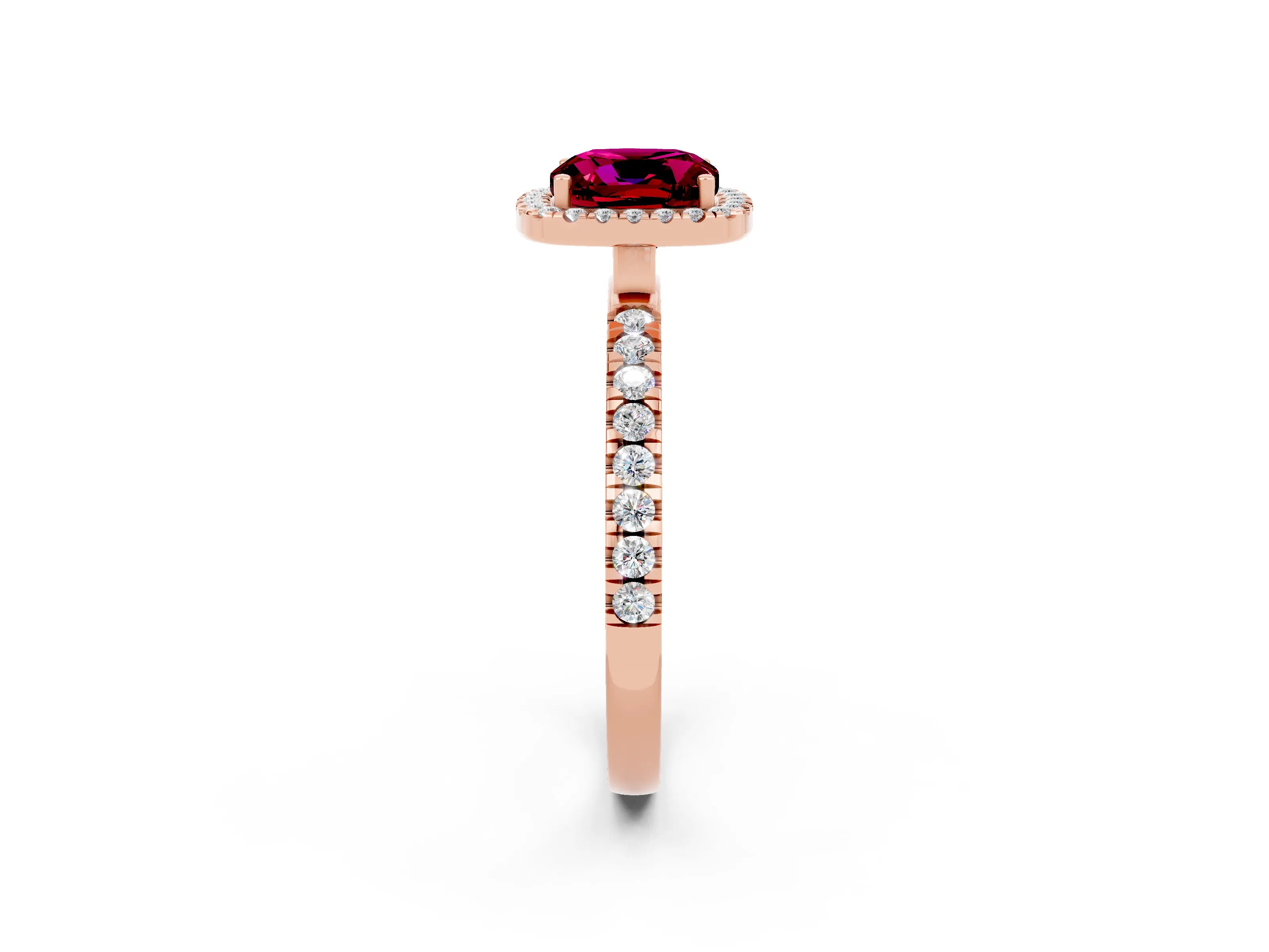 Rose gold Cushion Cut Halo Diamond Pave Band with Prong Setting_2
