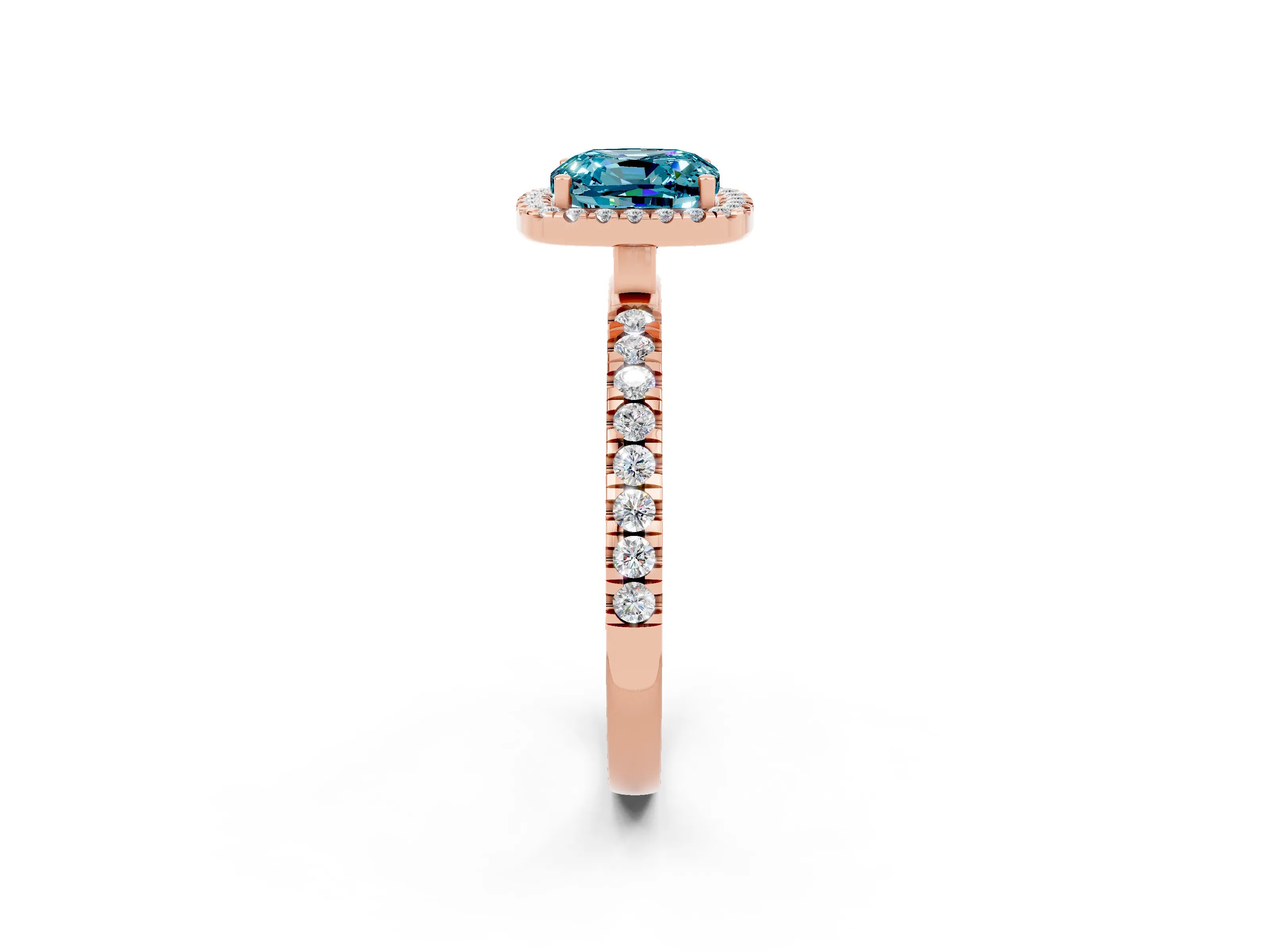 Rose gold Cushion Cut Halo Diamond Pave Band with Prong Setting_2