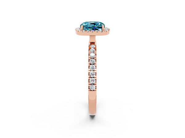 Rose gold Cushion Cut Halo Diamond Pave Band with Prong Setting