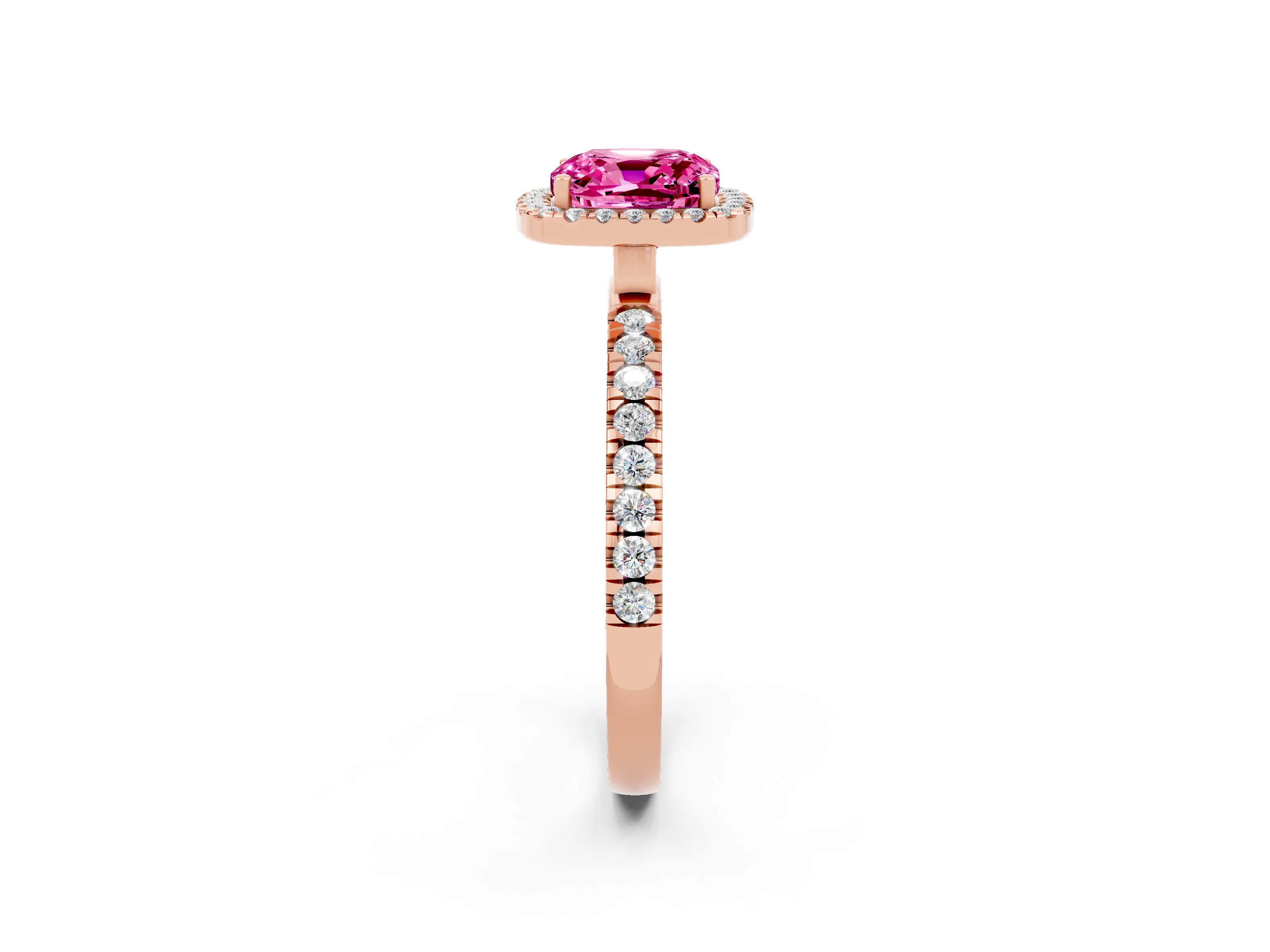 Rose gold Cushion Cut Halo Diamond Pave Band with Prong Setting_2