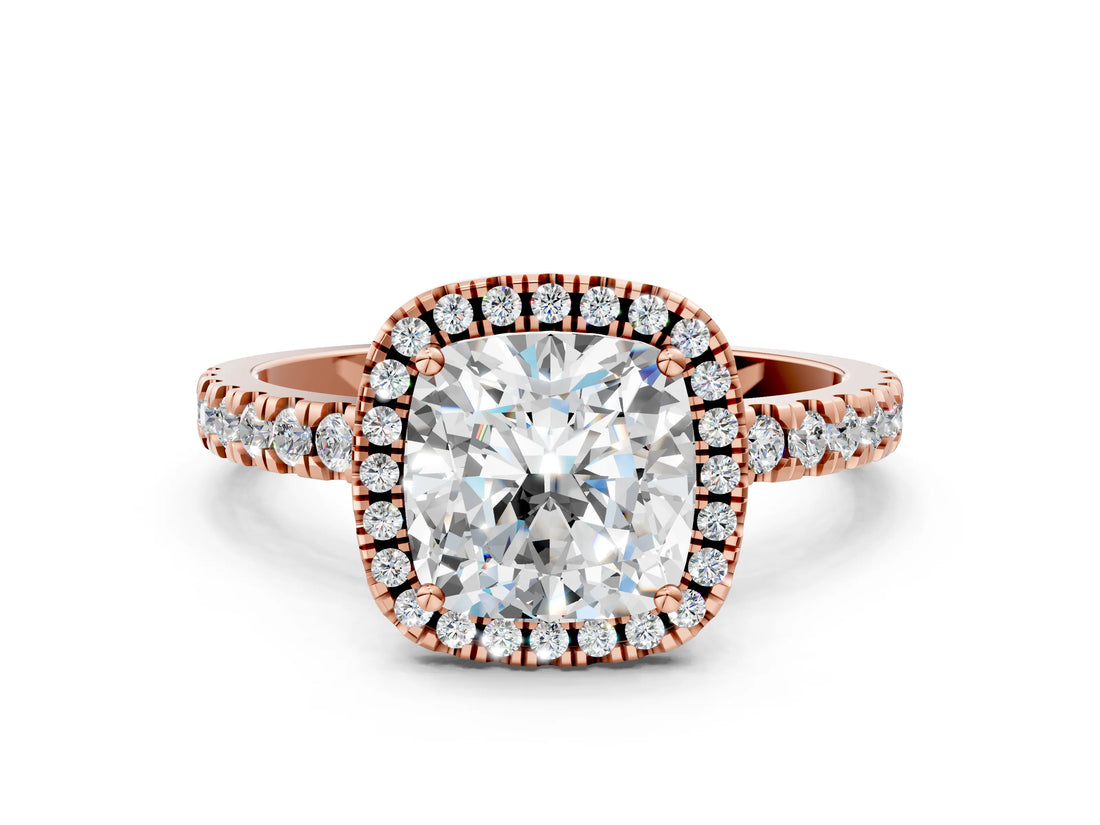 Rose gold Cushion Cut Halo Diamond Pave Band with Prong Setting_3