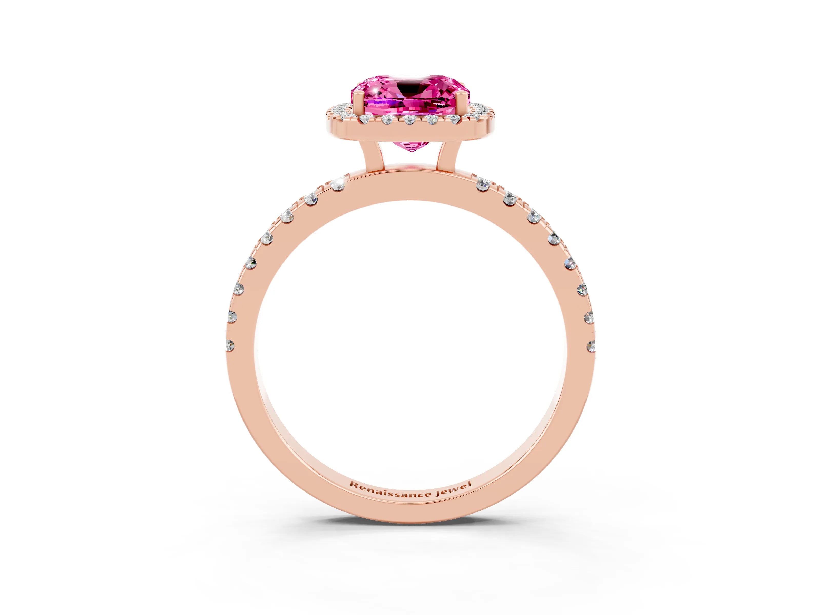 Rose gold Cushion Cut Halo Diamond Pave Band with Prong Setting_3