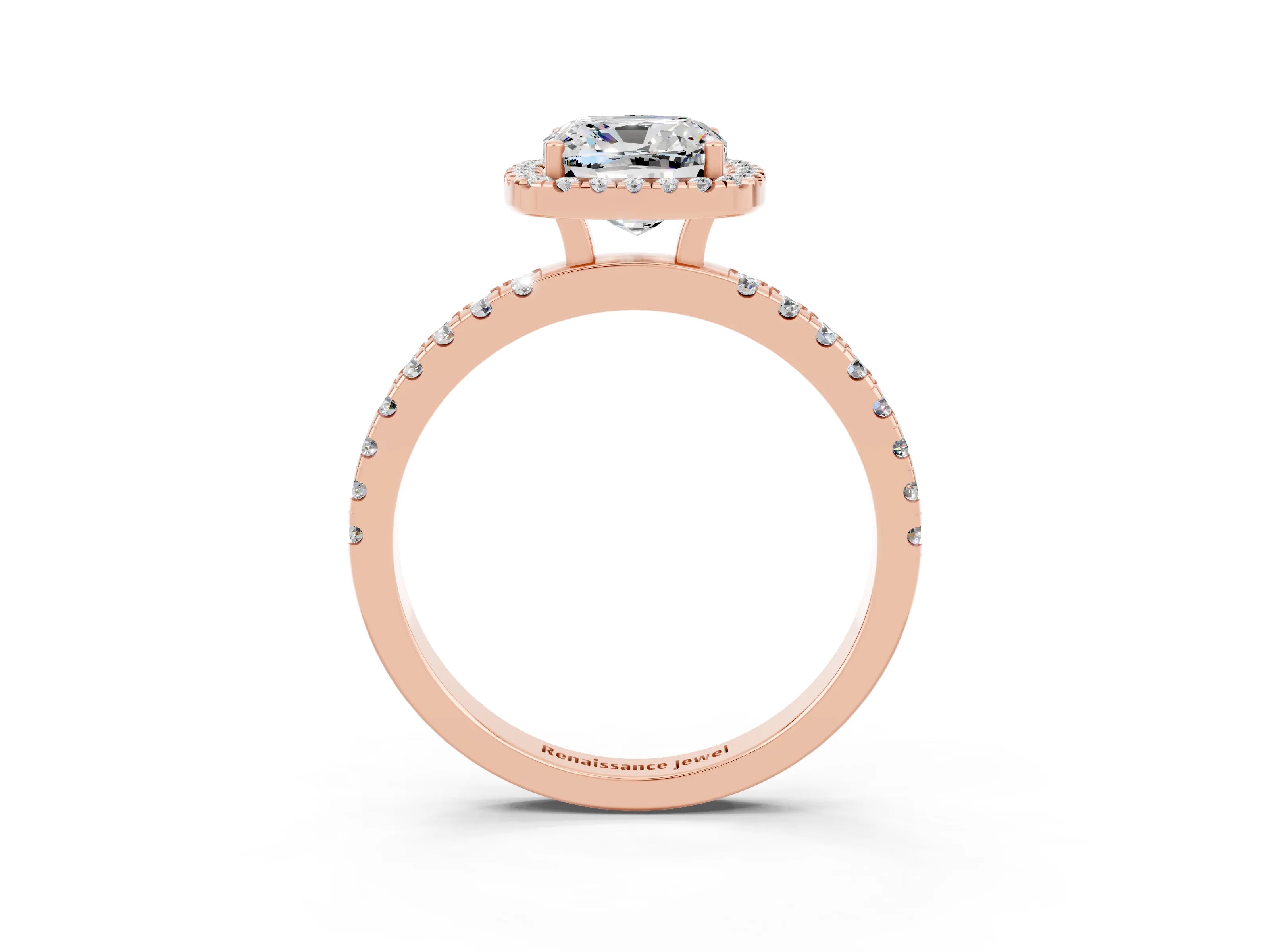 Rose gold Cushion Cut Halo Diamond Pave Band with Prong Setting_3