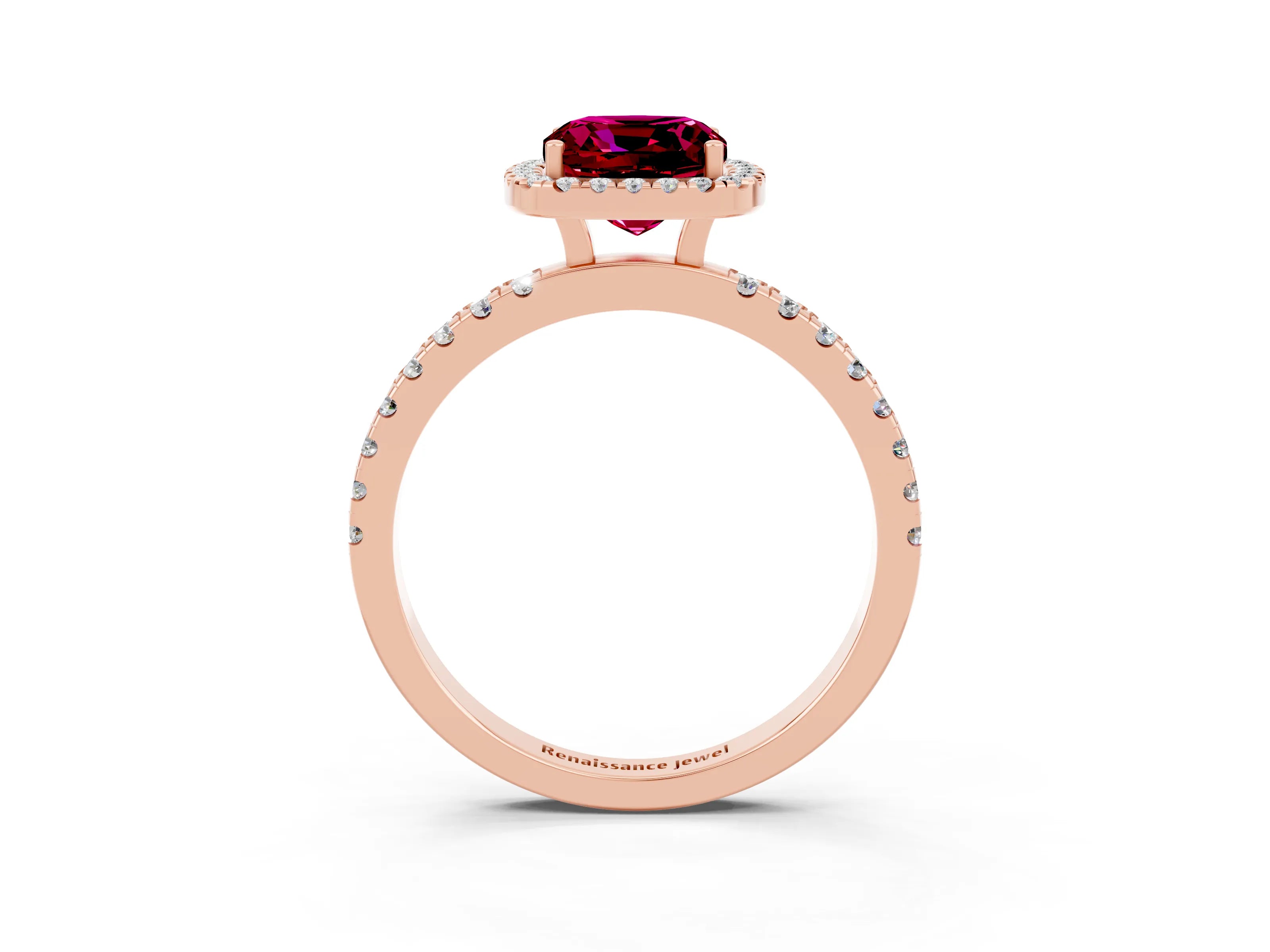 Rose gold Cushion Cut Halo Diamond Pave Band with Prong Setting_3