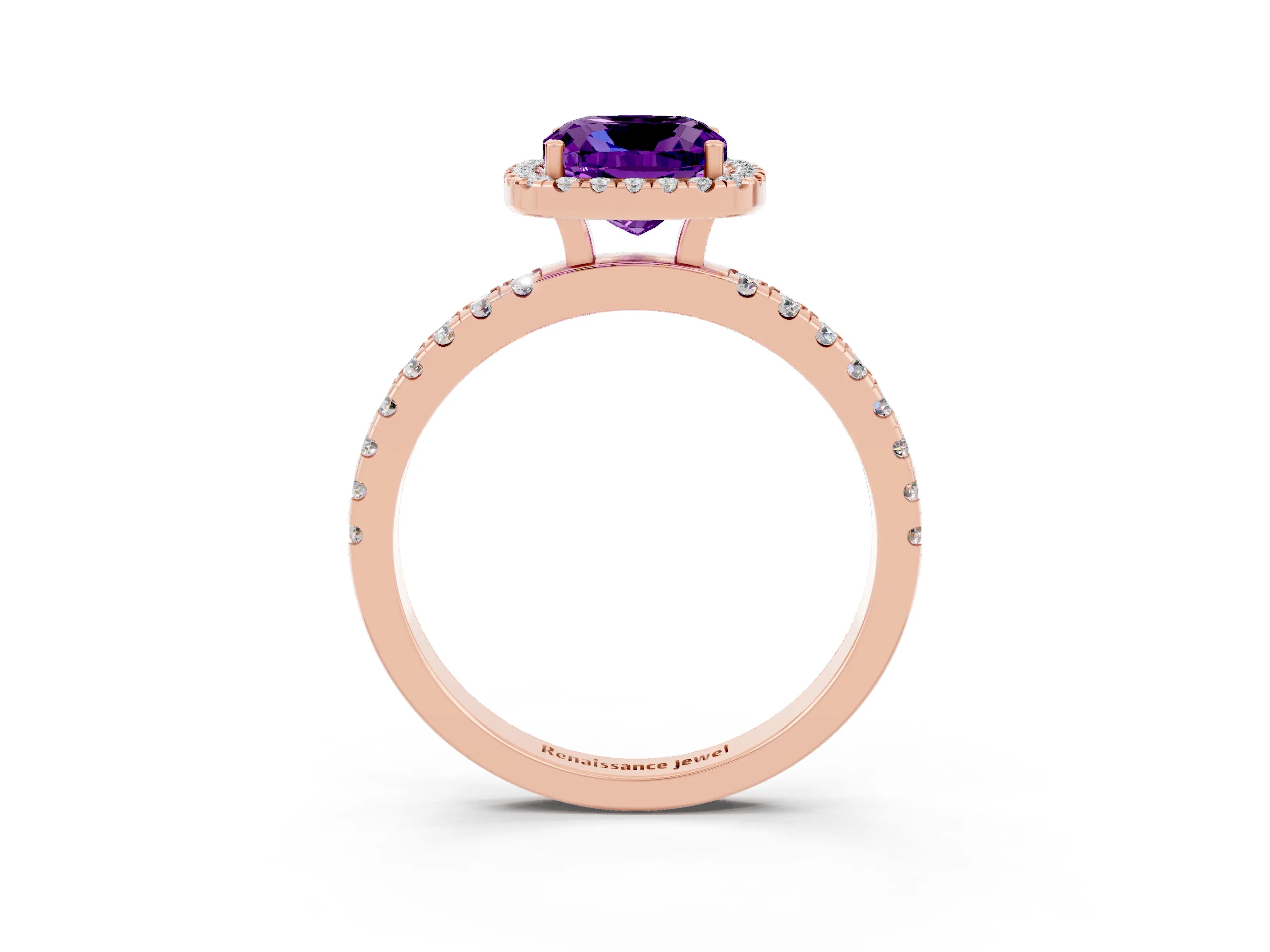 Rose gold Cushion Cut Halo Diamond Pave Band with Prong Setting_3