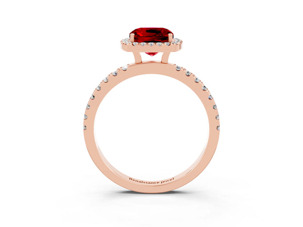 Rose gold Cushion Cut Halo Diamond Pave Band with Prong Setting
