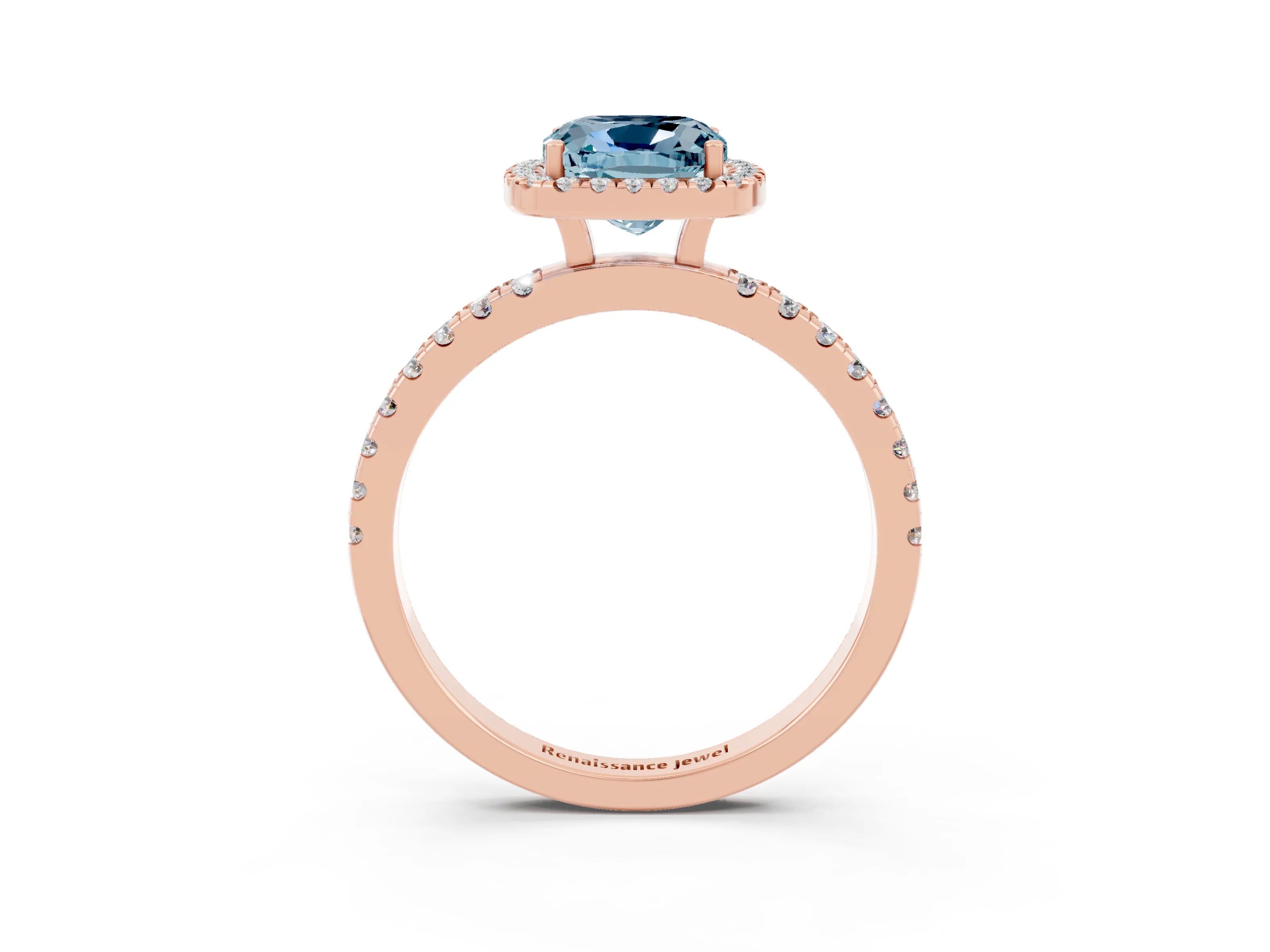 Rose gold Cushion Cut Halo Diamond Pave Band with Prong Setting_3