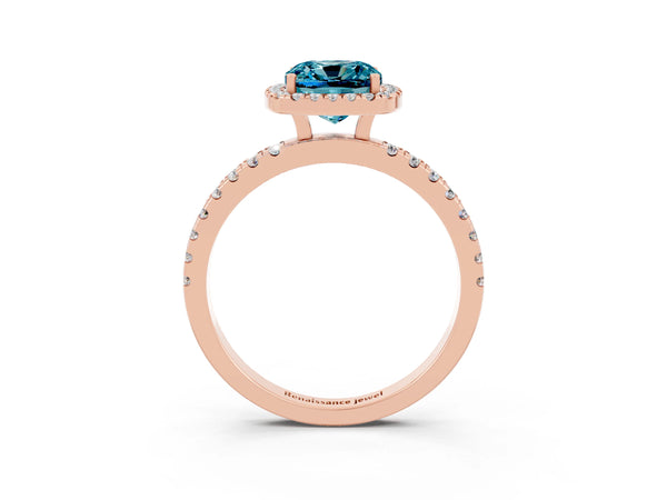 Rose gold Cushion Cut Halo Diamond Pave Band with Prong Setting