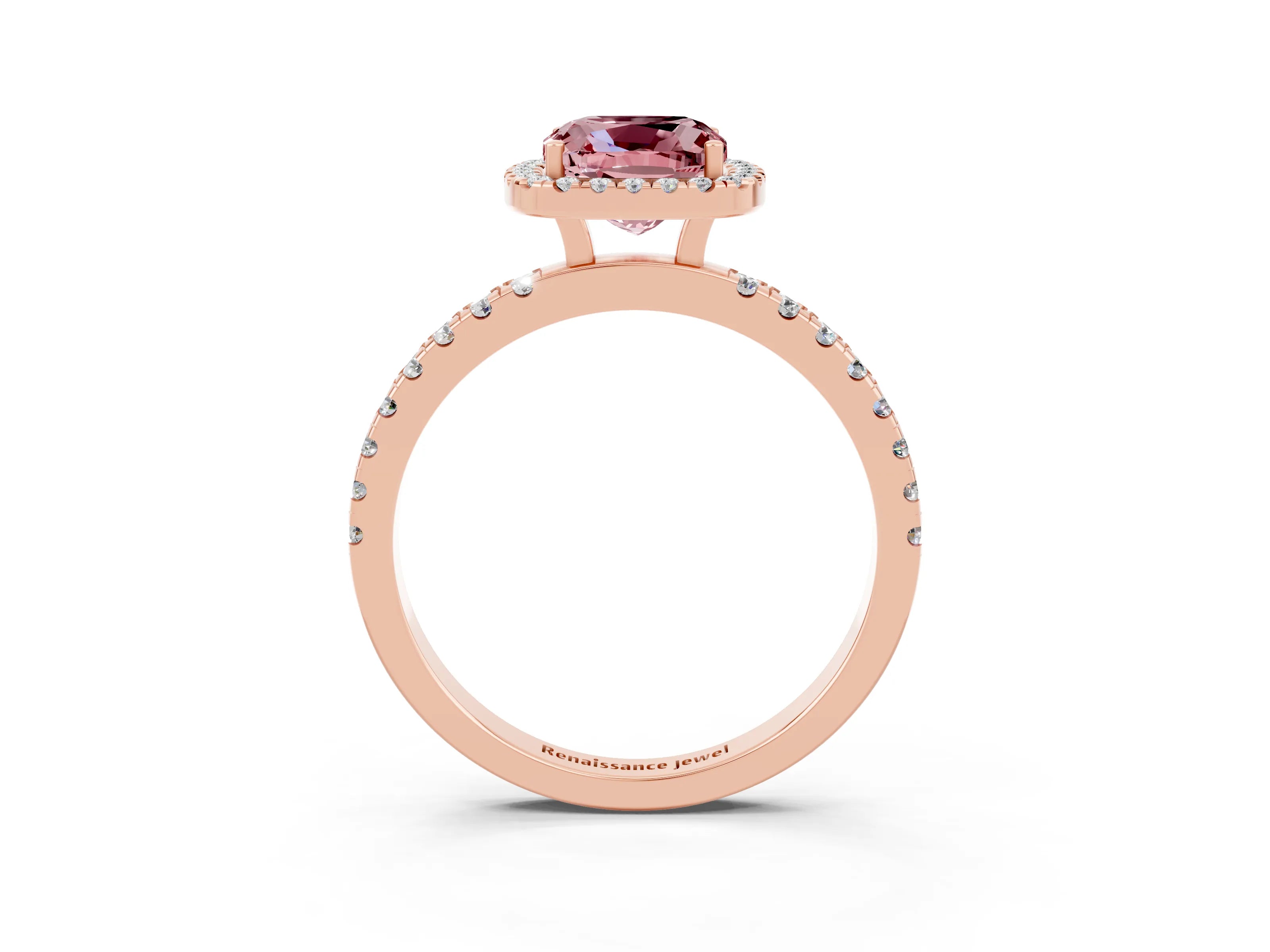 Rose gold Cushion Cut Halo Diamond Pave Band with Prong Setting_3