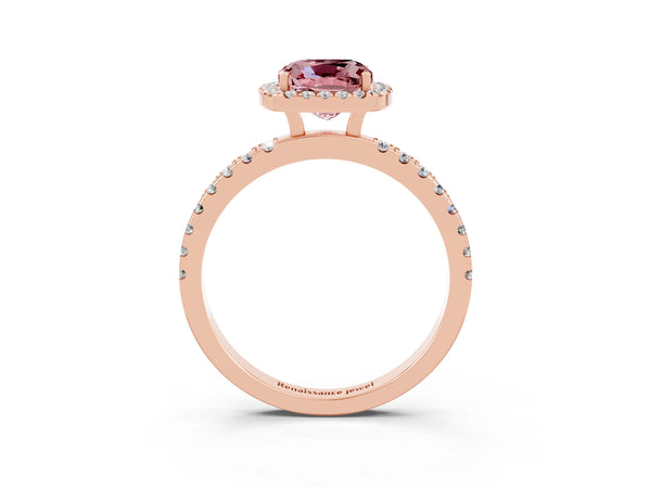 Rose gold Cushion Cut Halo Diamond Pave Band with Prong Setting