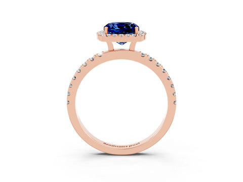 Rose gold Cushion Cut Halo Diamond Pave Band with Prong Setting_3