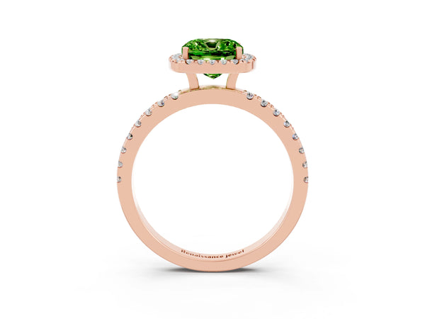 Rose gold Cushion Cut Halo Diamond Pave Band with Prong Setting