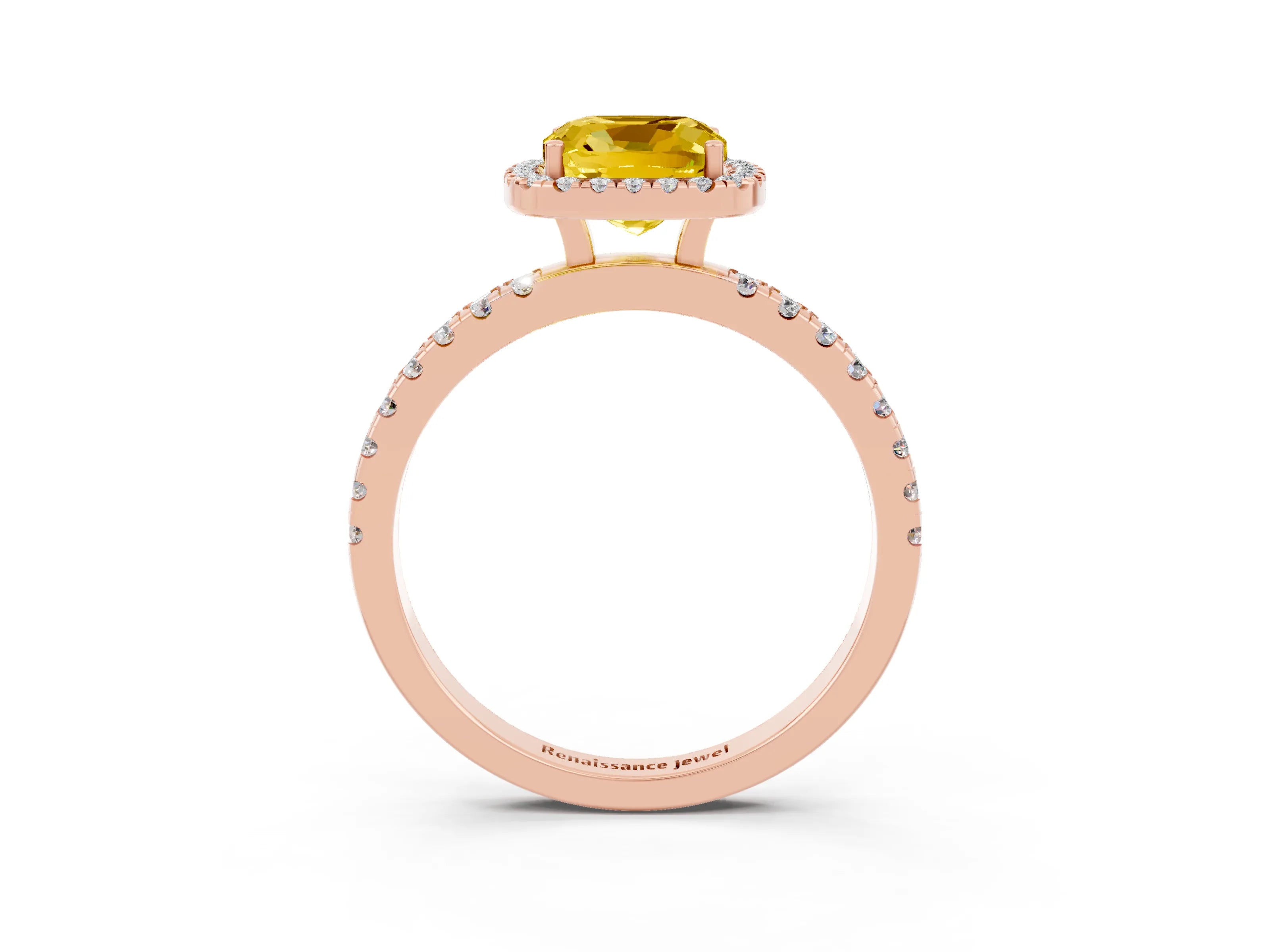 Rose gold Cushion Cut Halo Diamond Pave Band with Prong Setting_3
