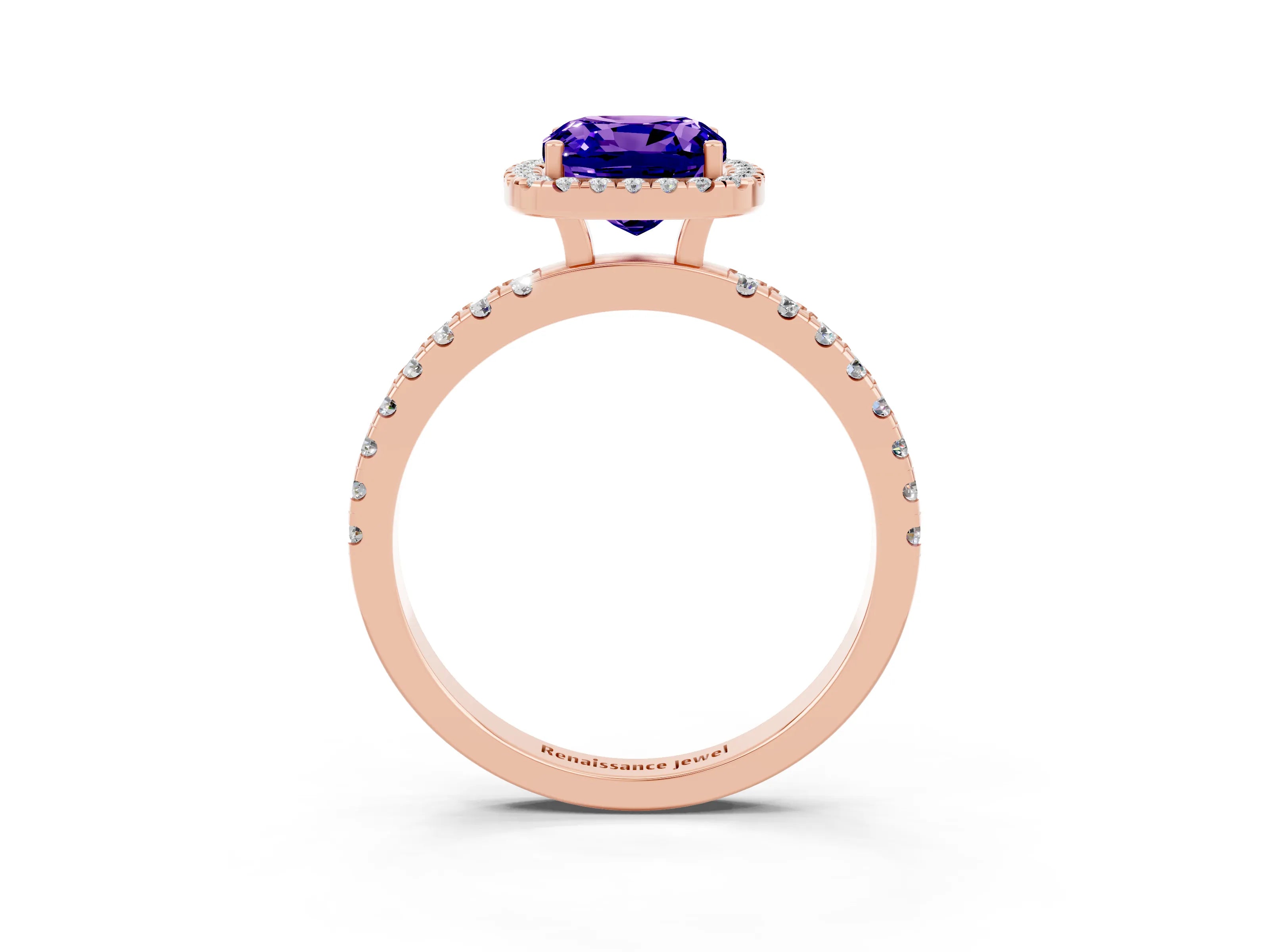 Rose gold Cushion Cut Halo Diamond Pave Band with Prong Setting_3
