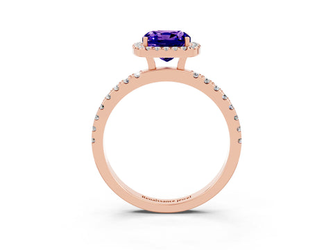 Rose gold Cushion Cut Halo Diamond Pave Band with Prong Setting_3