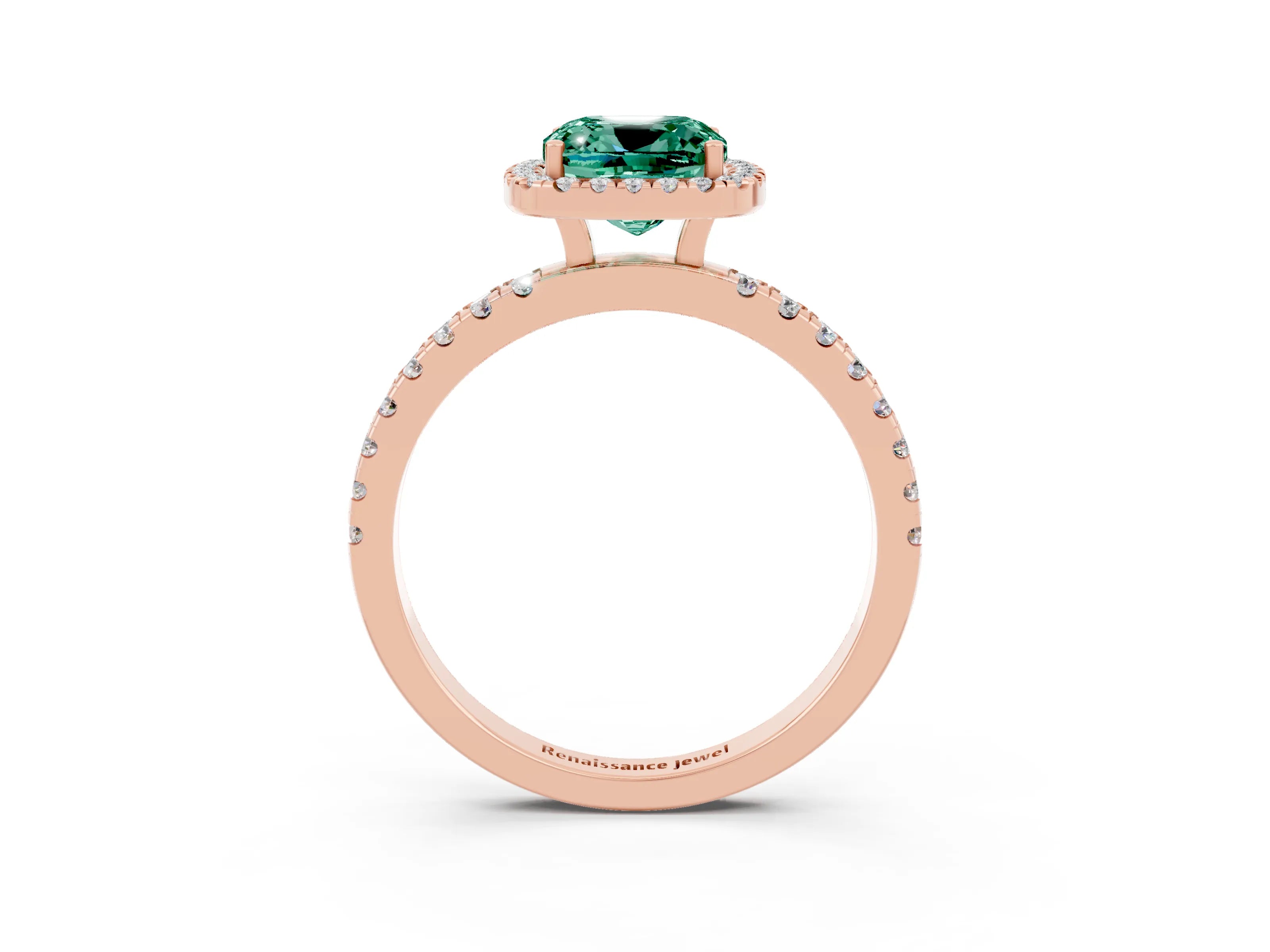 Rose gold Cushion Cut Halo Diamond Pave Band with Prong Setting_3