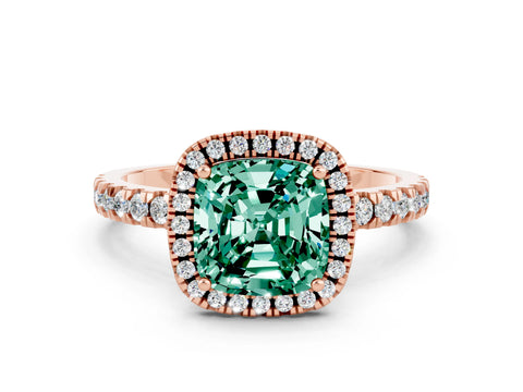 Rose gold Cushion Cut Halo Diamond Pave Band with Prong Setting
