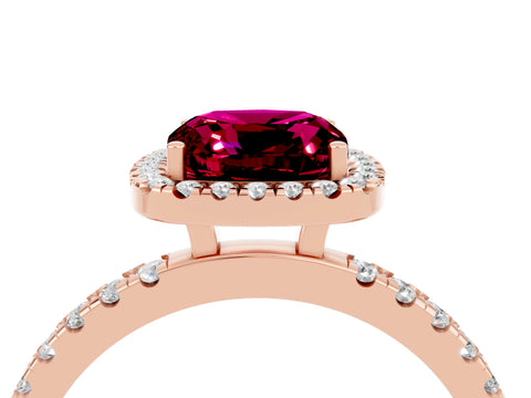 Rose gold Cushion Cut Halo Diamond Pave Band with Prong Setting_4