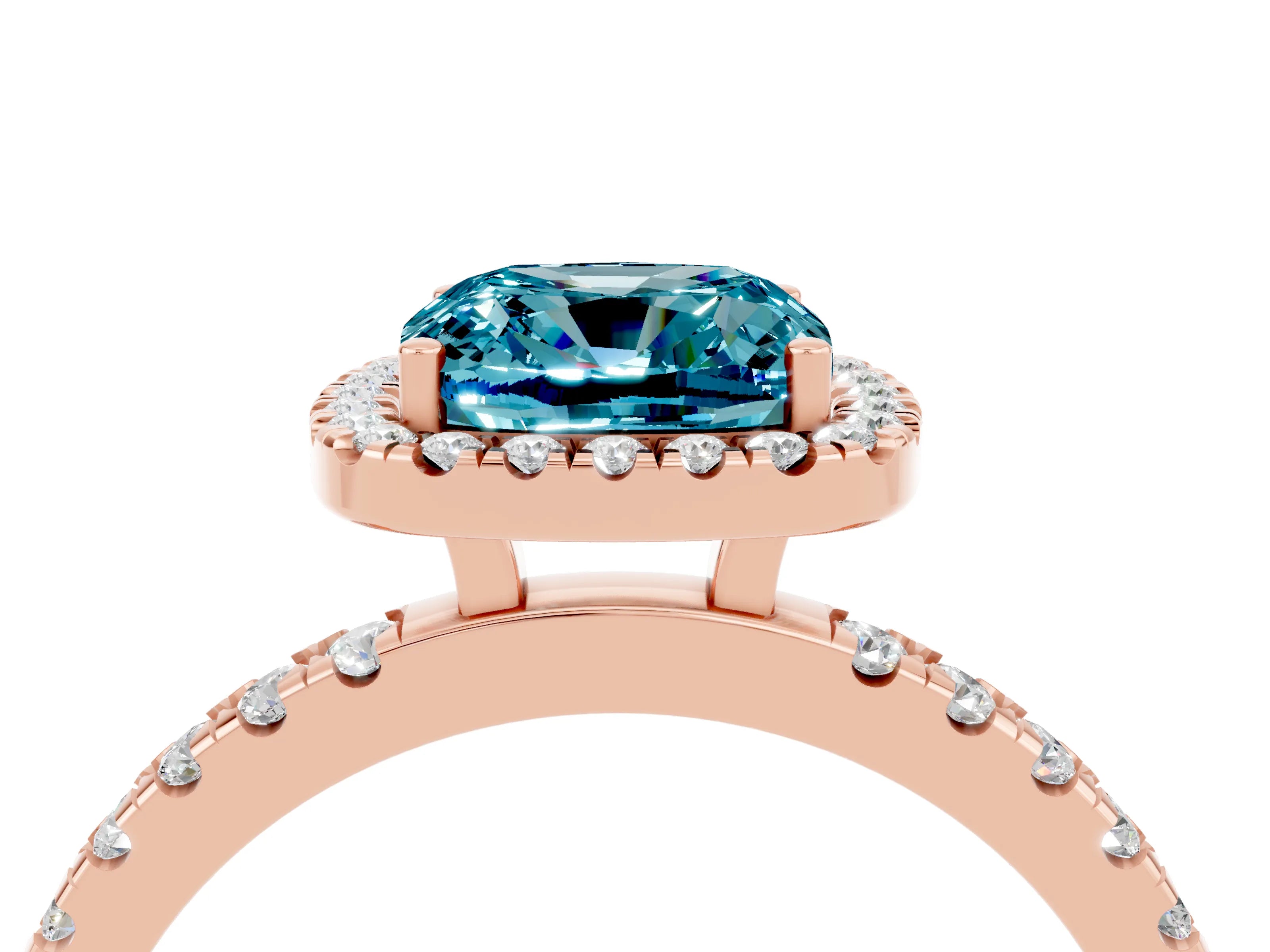 Rose gold Cushion Cut Halo Diamond Pave Band with Prong Setting_4