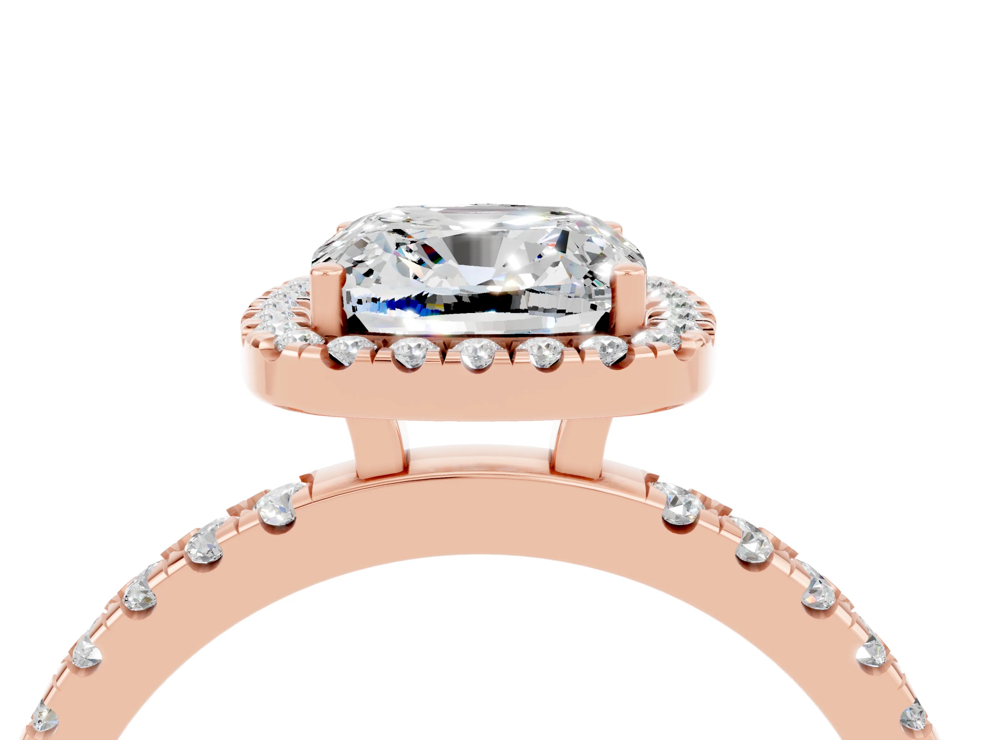 Rose gold Cushion Cut Halo Diamond Pave Band with Prong Setting_4