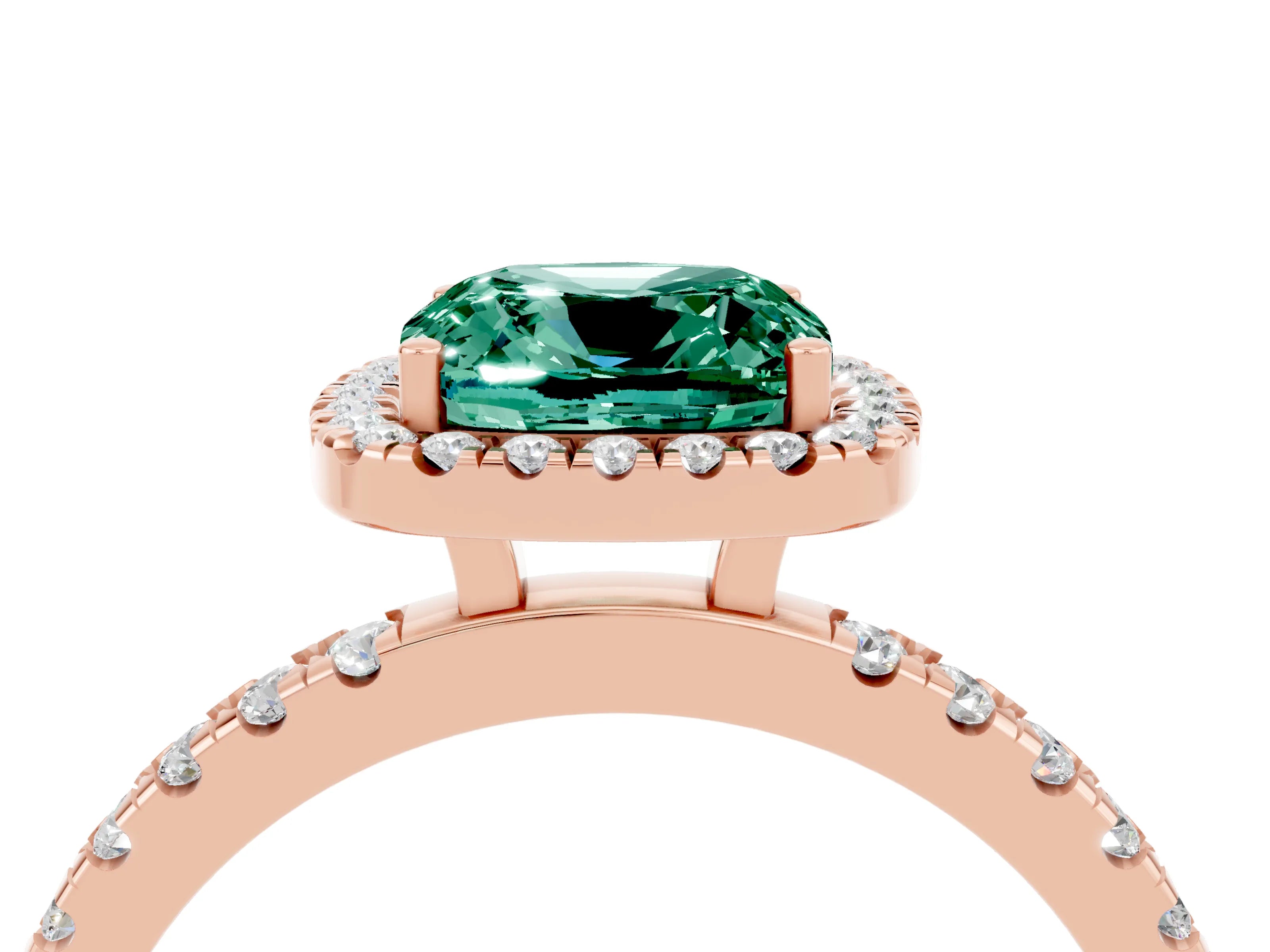 Rose gold Cushion Cut Halo Diamond Pave Band with Prong Setting_4