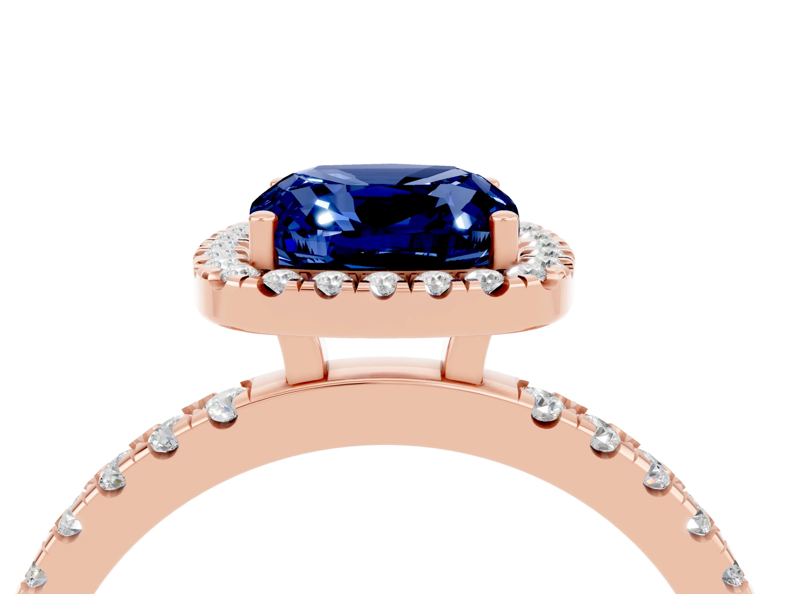Rose gold Cushion Cut Halo Diamond Pave Band with Prong Setting_4