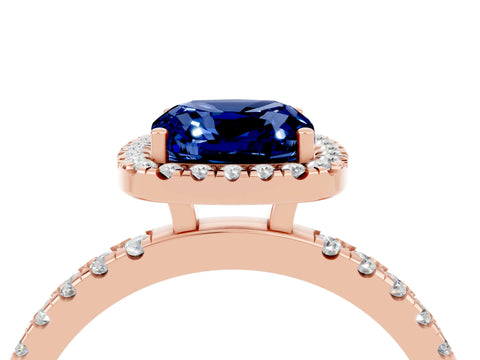 Rose gold Cushion Cut Halo Diamond Pave Band with Prong Setting_4