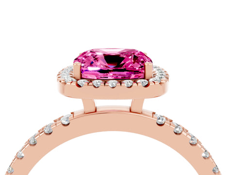 Rose gold Cushion Cut Halo Diamond Pave Band with Prong Setting_4