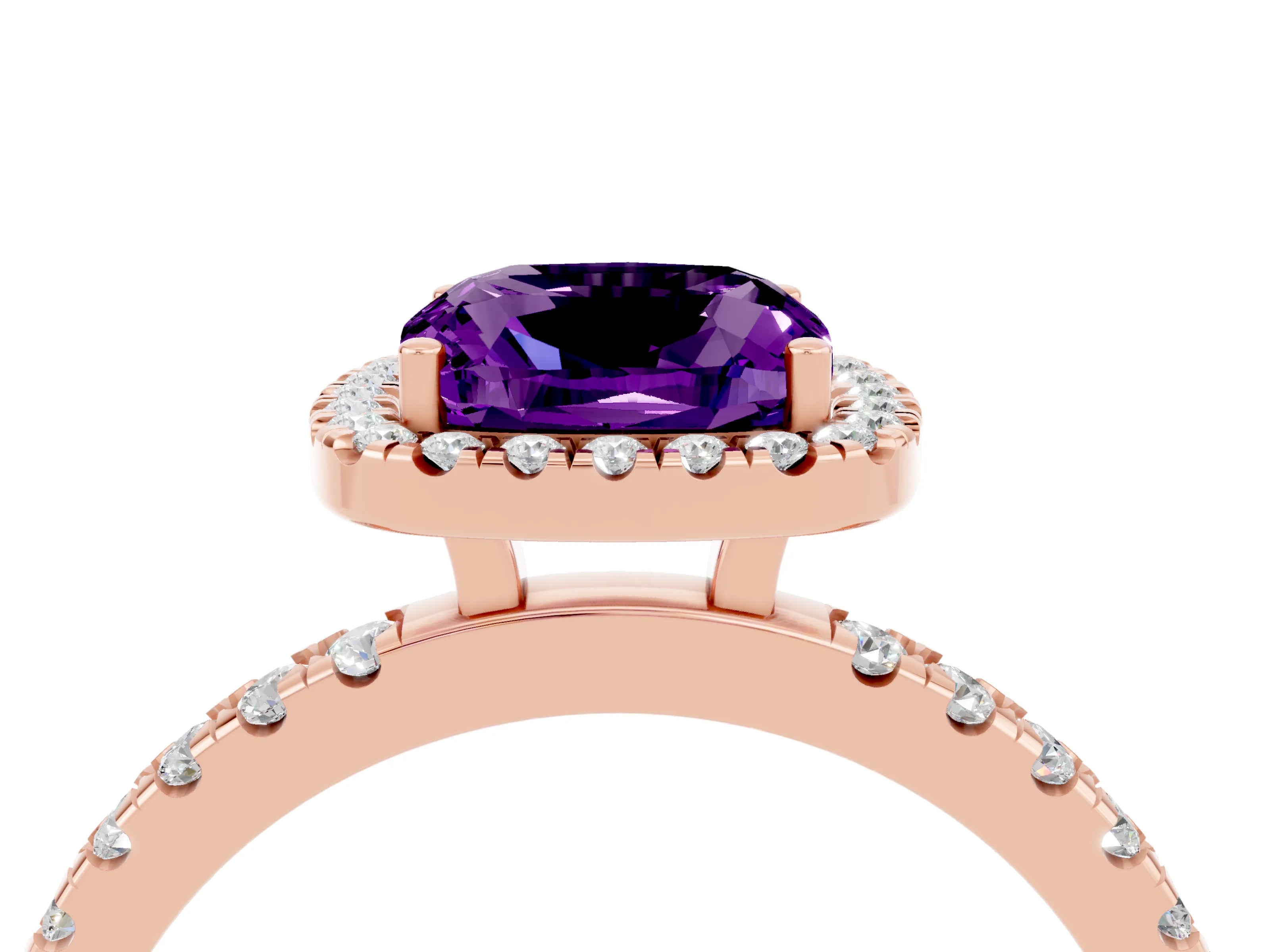 Rose gold Cushion Cut Halo Diamond Pave Band with Prong Setting_4