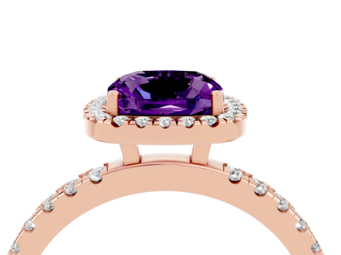 Rose gold Cushion Cut Halo Diamond Pave Band with Prong Setting_4