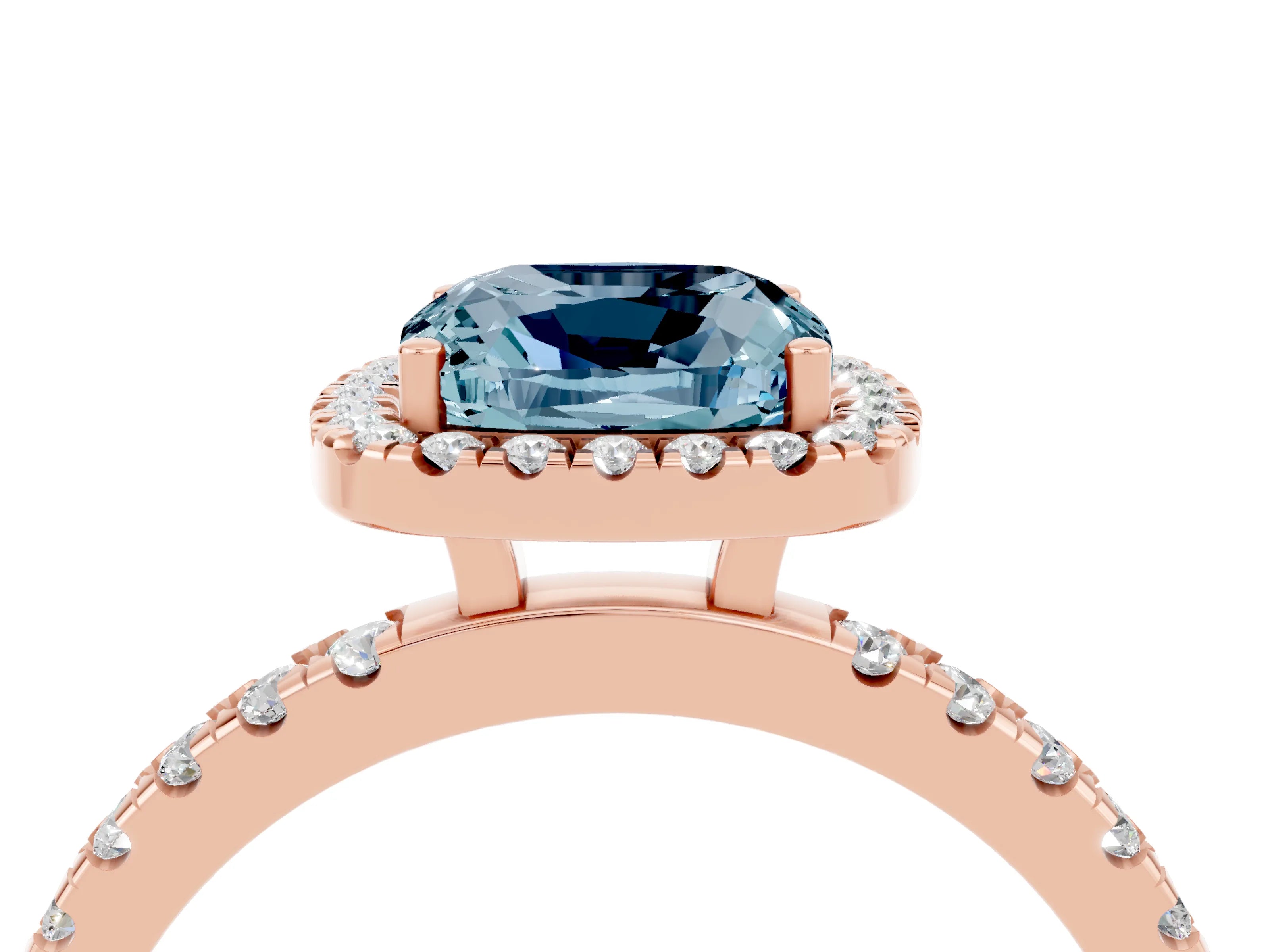 Rose gold Cushion Cut Halo Diamond Pave Band with Prong Setting_4