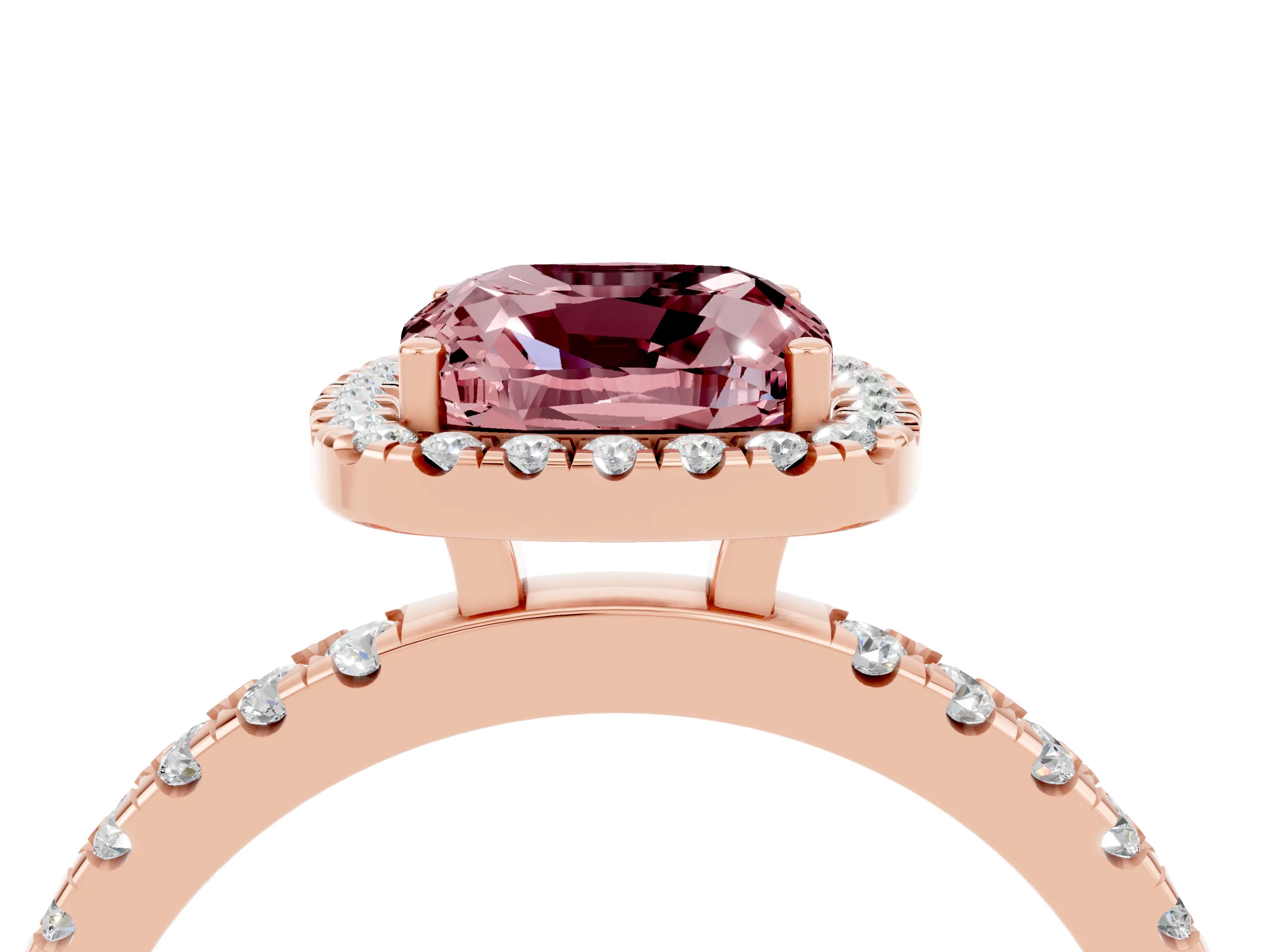 Rose gold Cushion Cut Halo Diamond Pave Band with Prong Setting_4