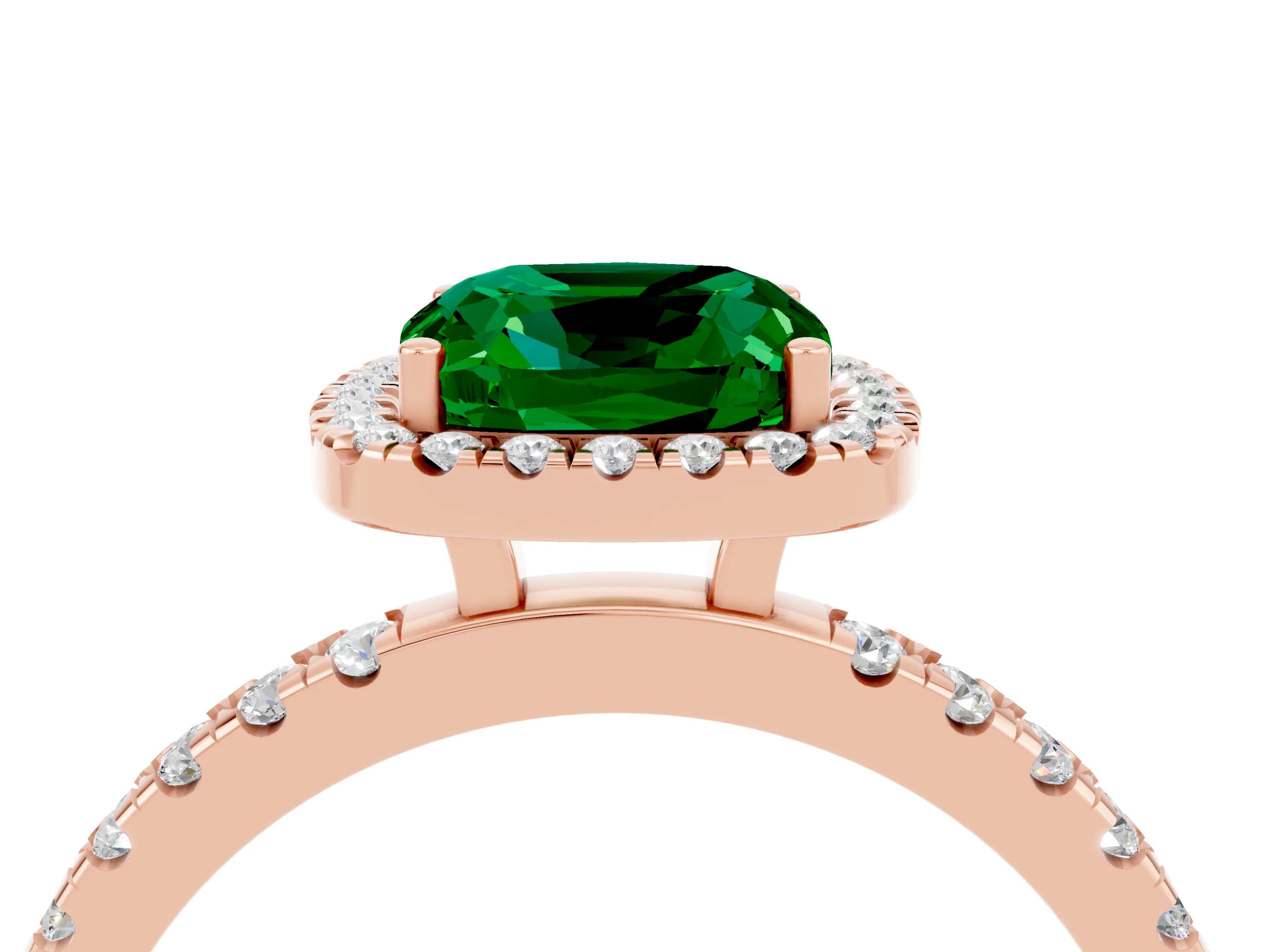 Rose gold Cushion Cut Halo Diamond Pave Band with Prong Setting_4