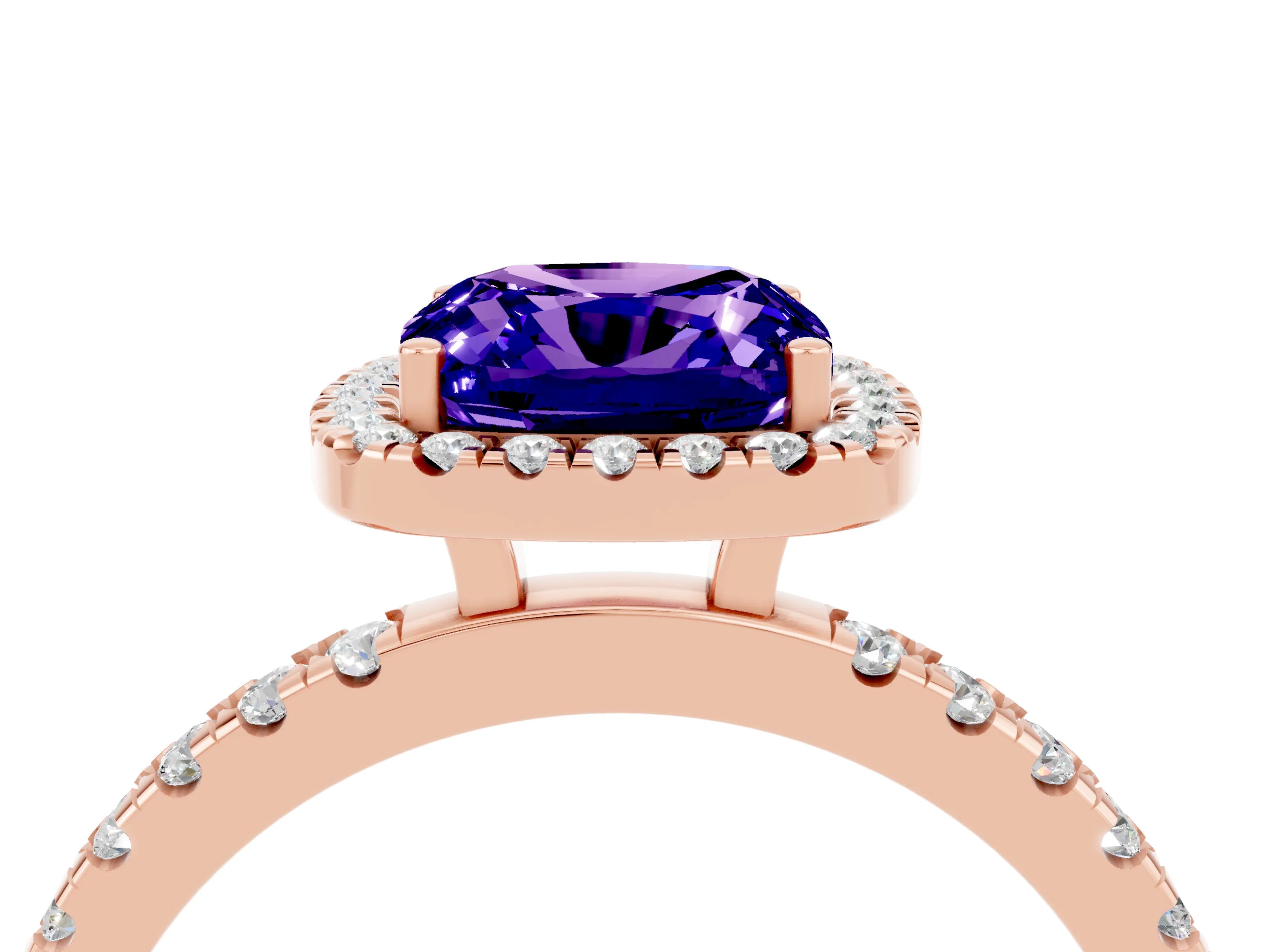 Rose gold Cushion Cut Halo Diamond Pave Band with Prong Setting_4